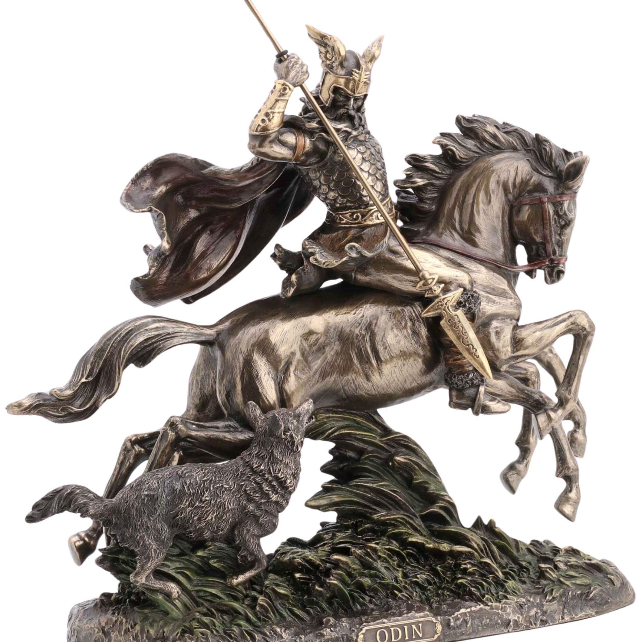 12.40 Inches Odin riding Sleipnir with Wolf Statue.