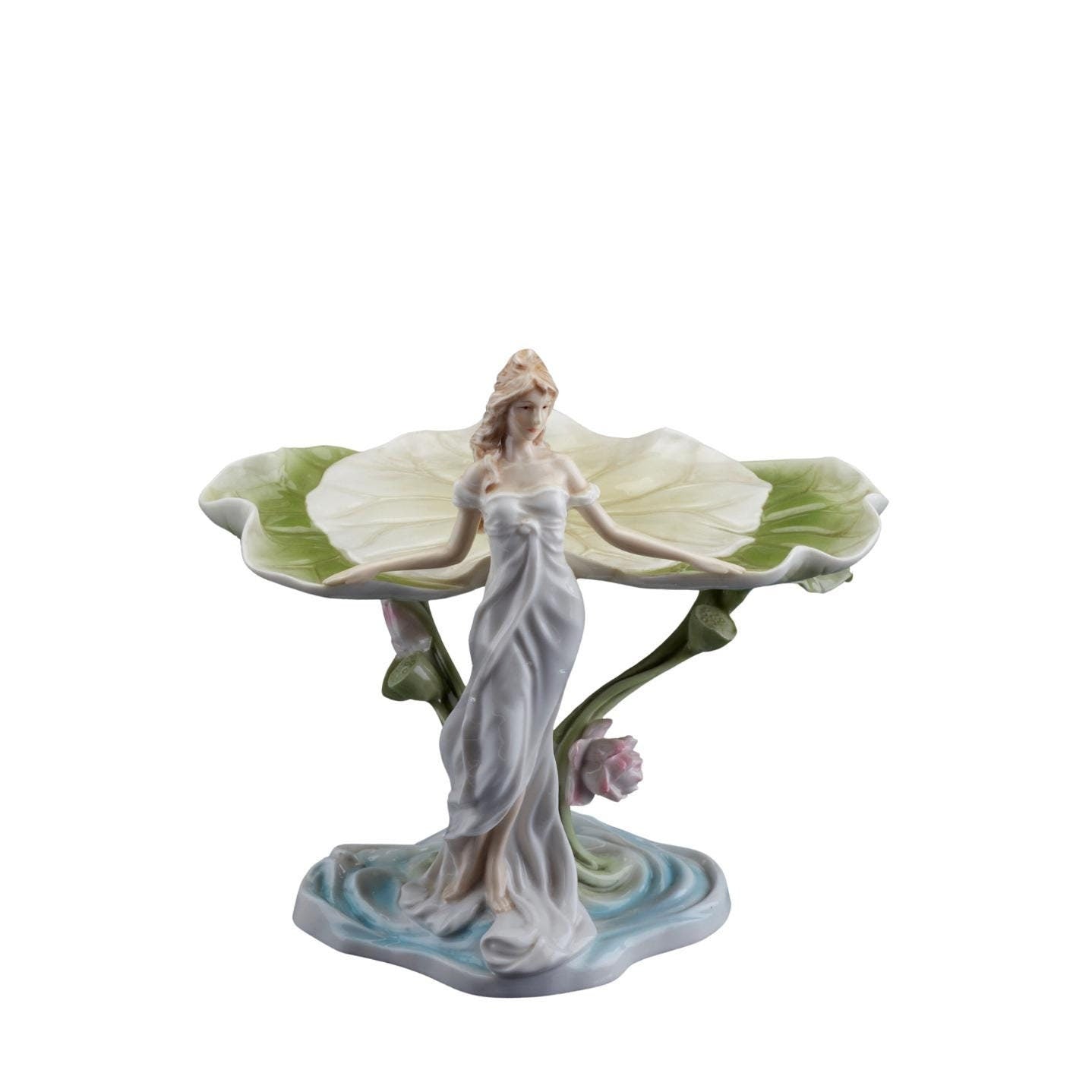 Art Nouveau Style Tray with Woman and Lotus Leaf