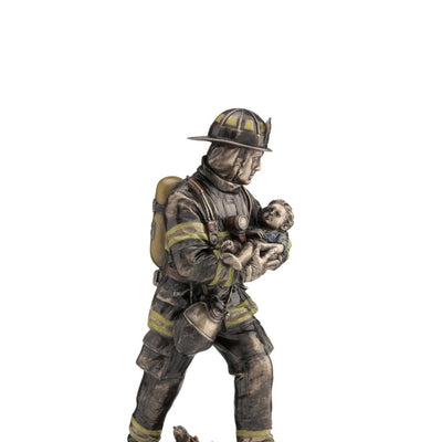 Firefighter Carrying Child Statue: Cold Cast Bronze Rescue Hero Decor (11 Inches)