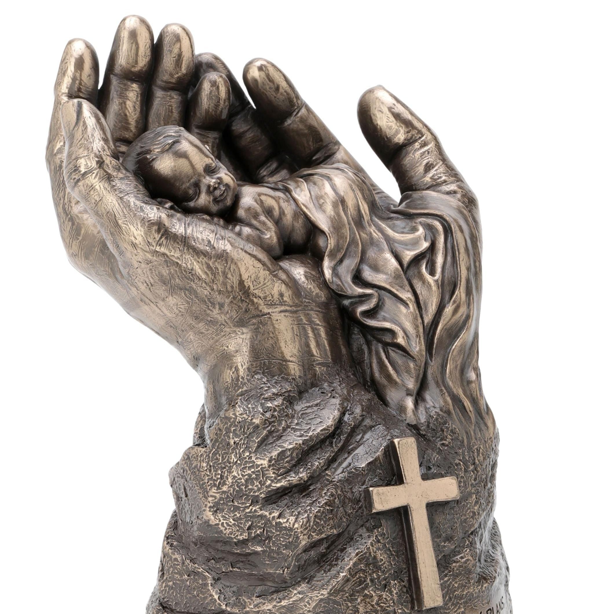 Cold Cast Bronze Christian Statue: Baby in Praying Hands