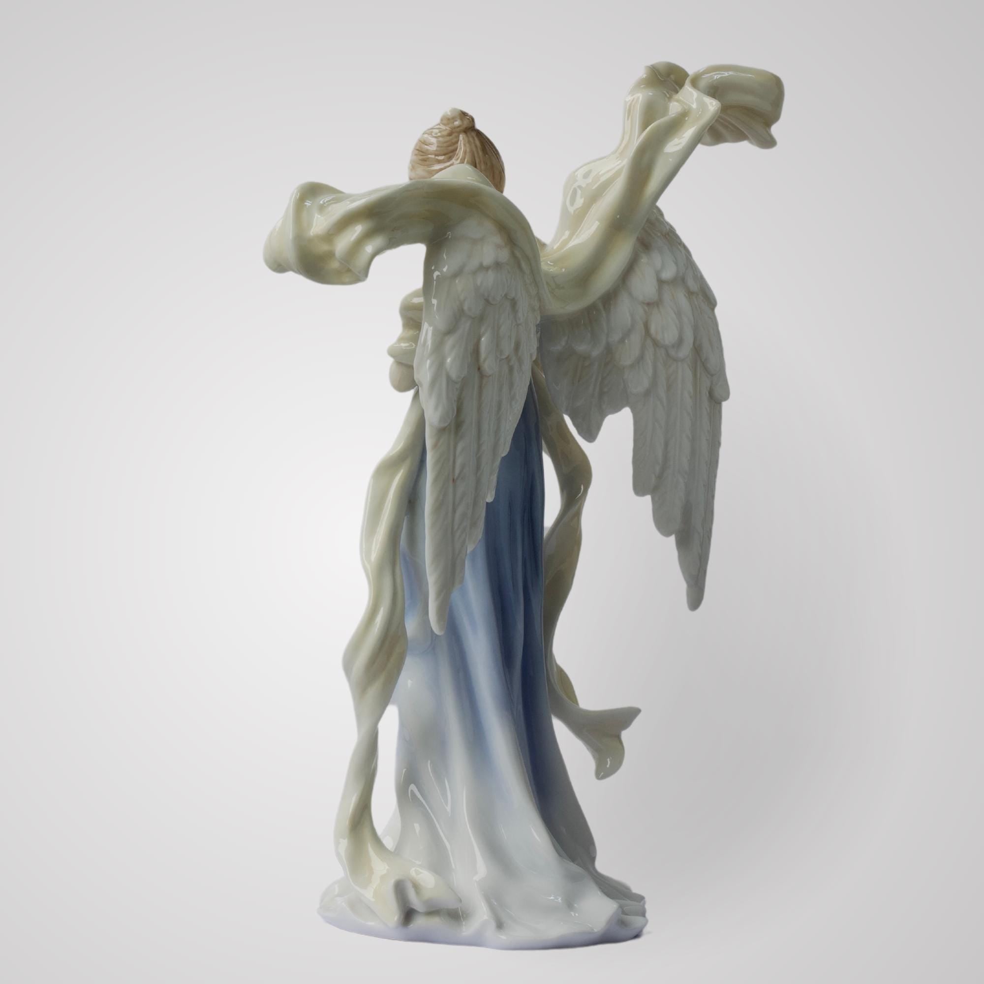 9.75 Inch Glazed Porcelain Open Winged Angel Figurine Holding Dove