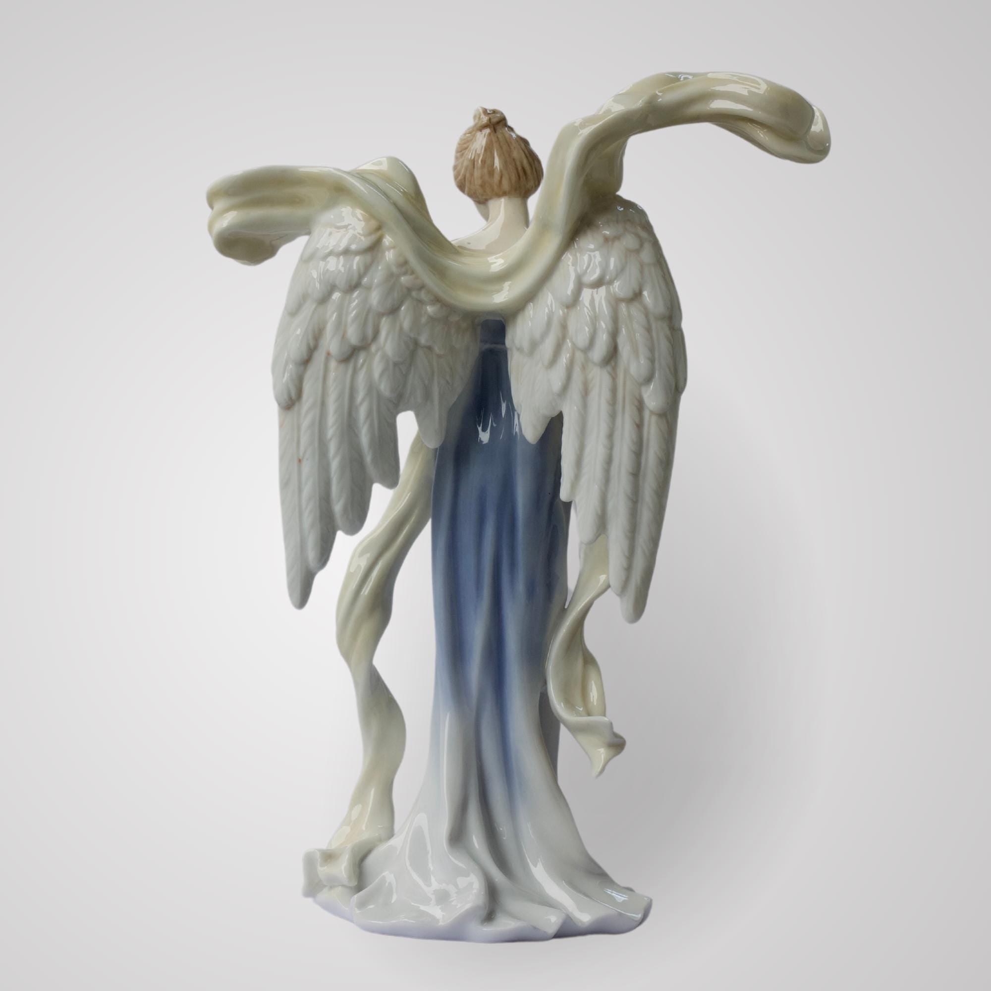 9.75 Inch Glazed Porcelain Open Winged Angel Figurine Holding Dove