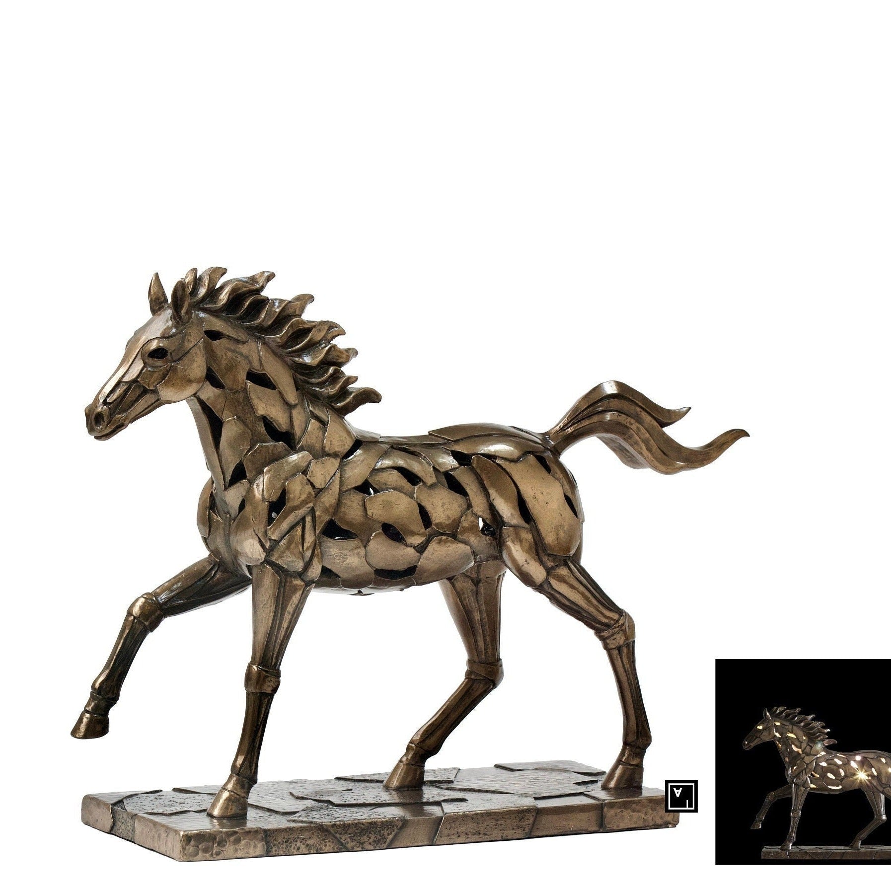 Modern Bronze Horse Sculpture with LED Light (12 Inches)