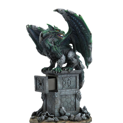 12.6 Inc Awakening Green Dragon Storage Box on a Column jewelry box