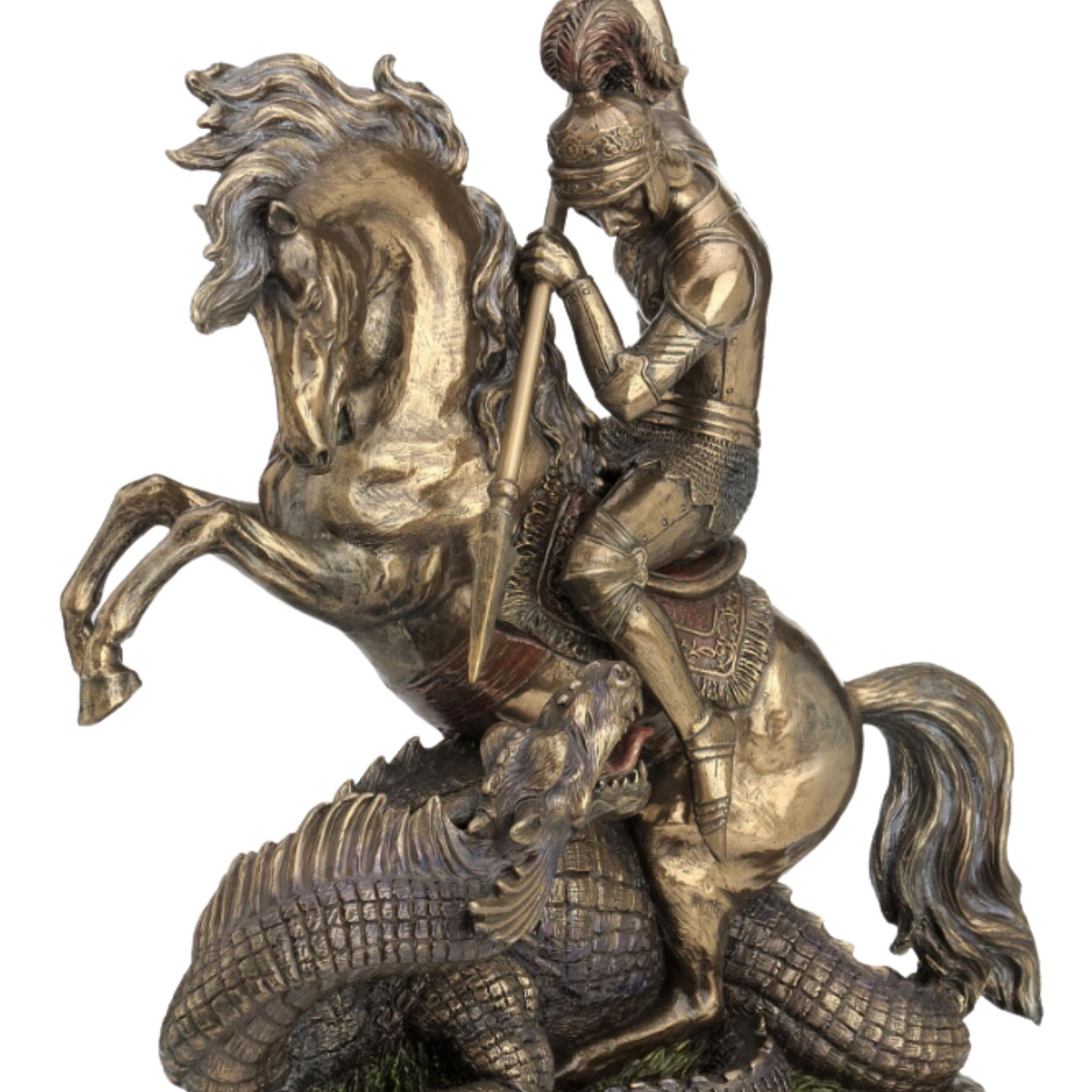 St. George and the Dragon Statue: Bronze Finish Warrior Figurine