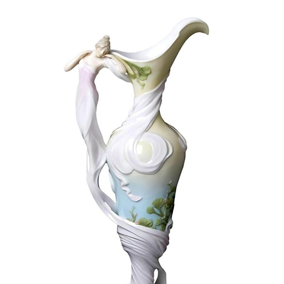 Art Nouveau Maiden Porcelain Ewer: Hand-Painted Figurine Pitcher (13 Inches)