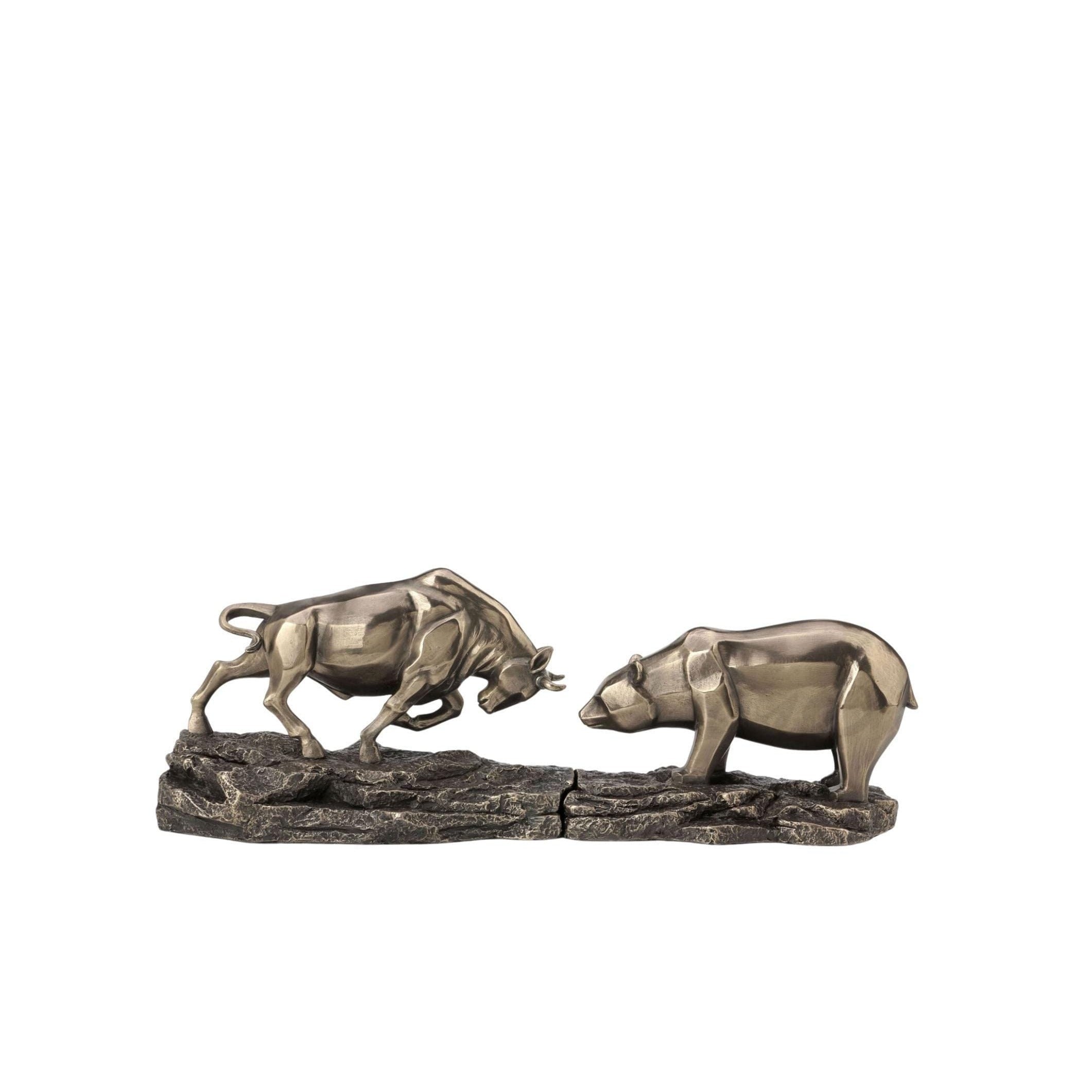 Bronzed Bull and Bear Sculpture: Stock Market Figurines