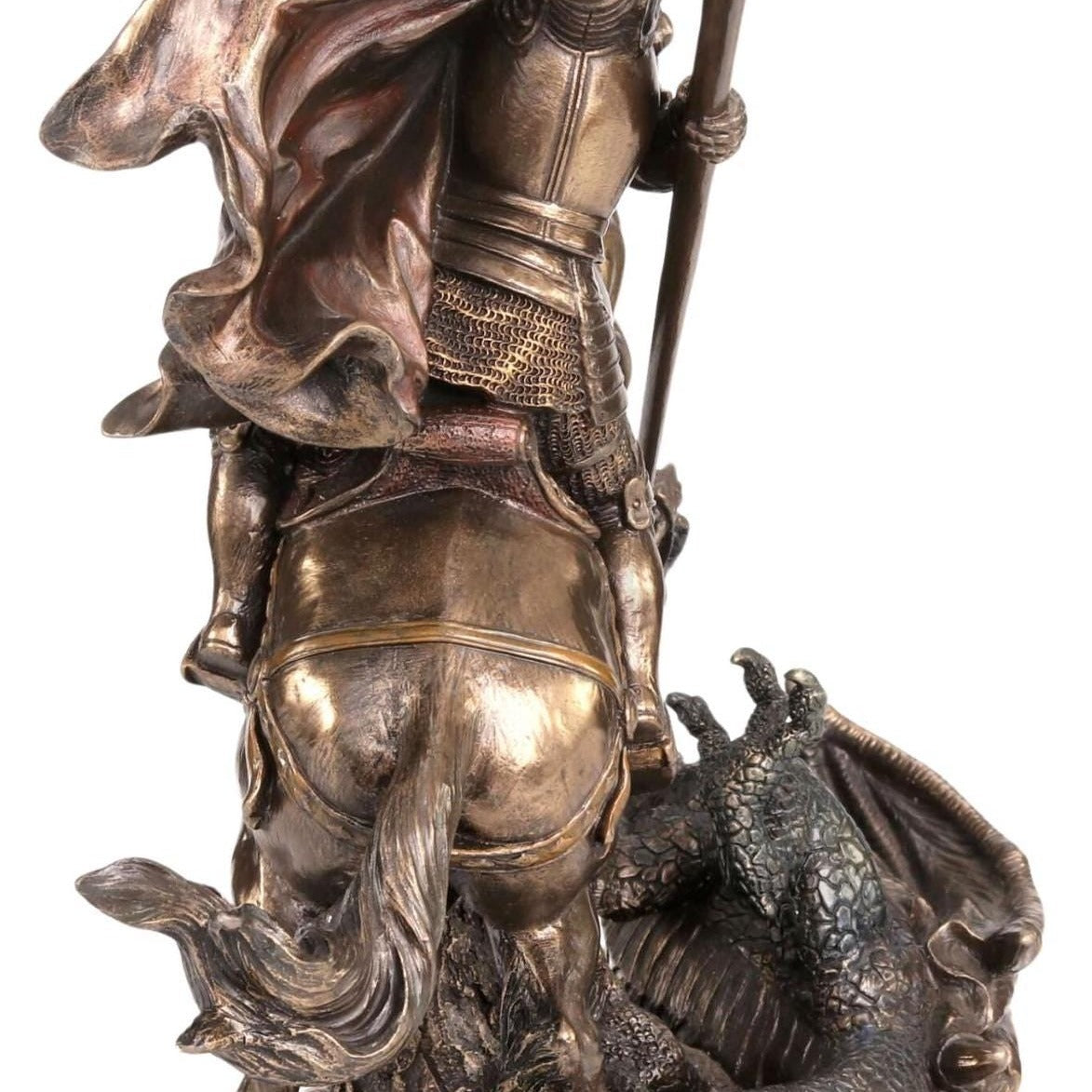 Saint George Killing Dragon Figurine - Bronzed Cold Cast Resin