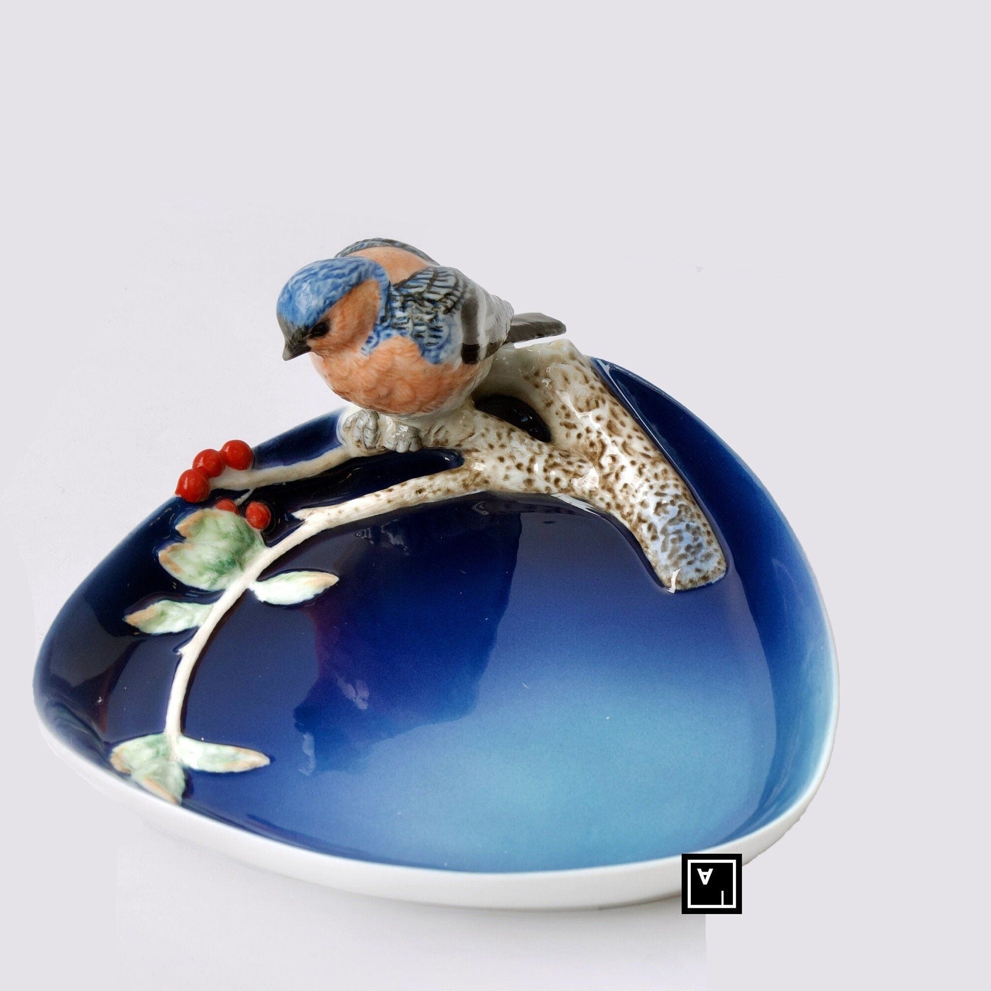 Blue Fine Porcelain Tray with Bird
