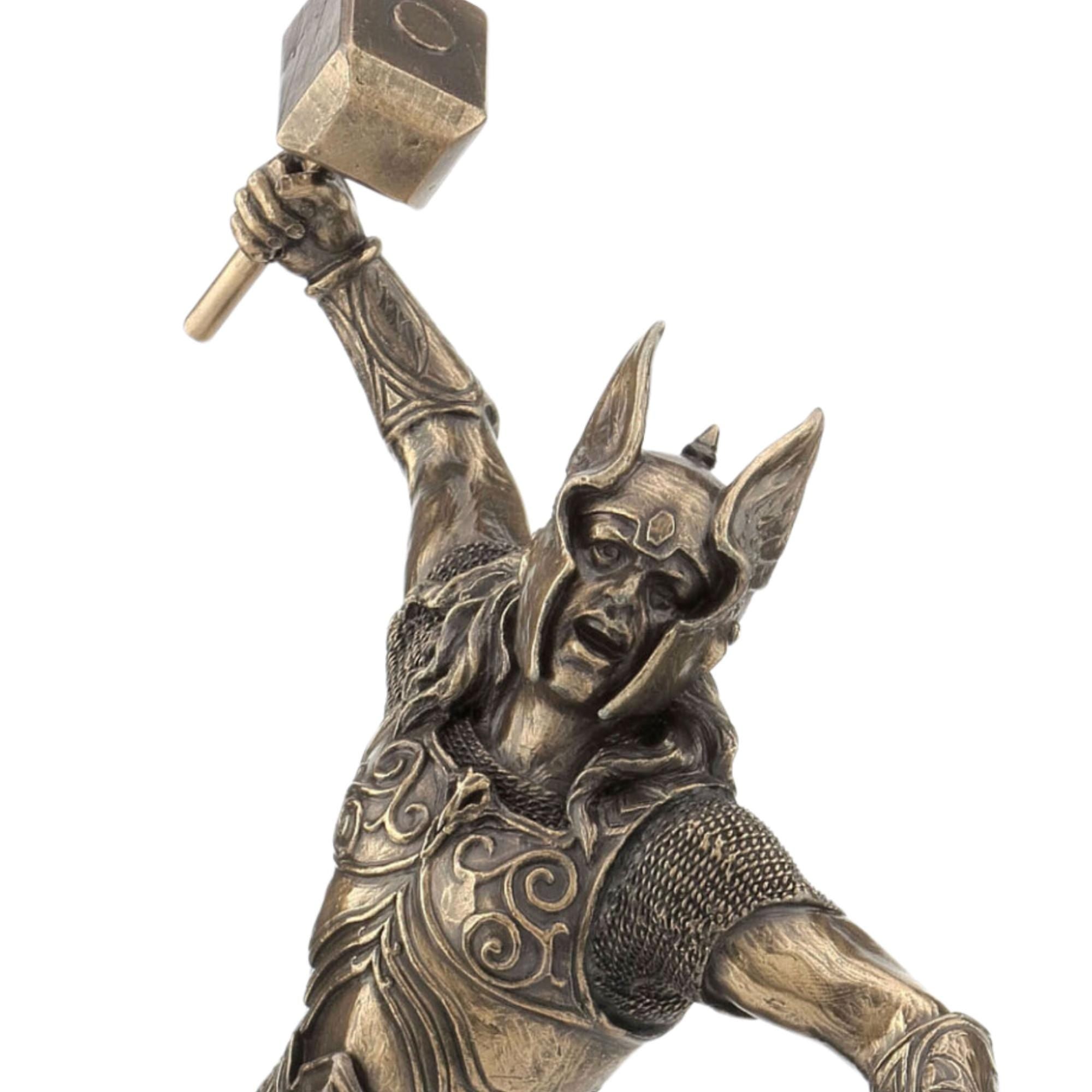 Thor Norse Mythology Statue. Viking God of Thunder Wielding Mjölnir in Battle Pose