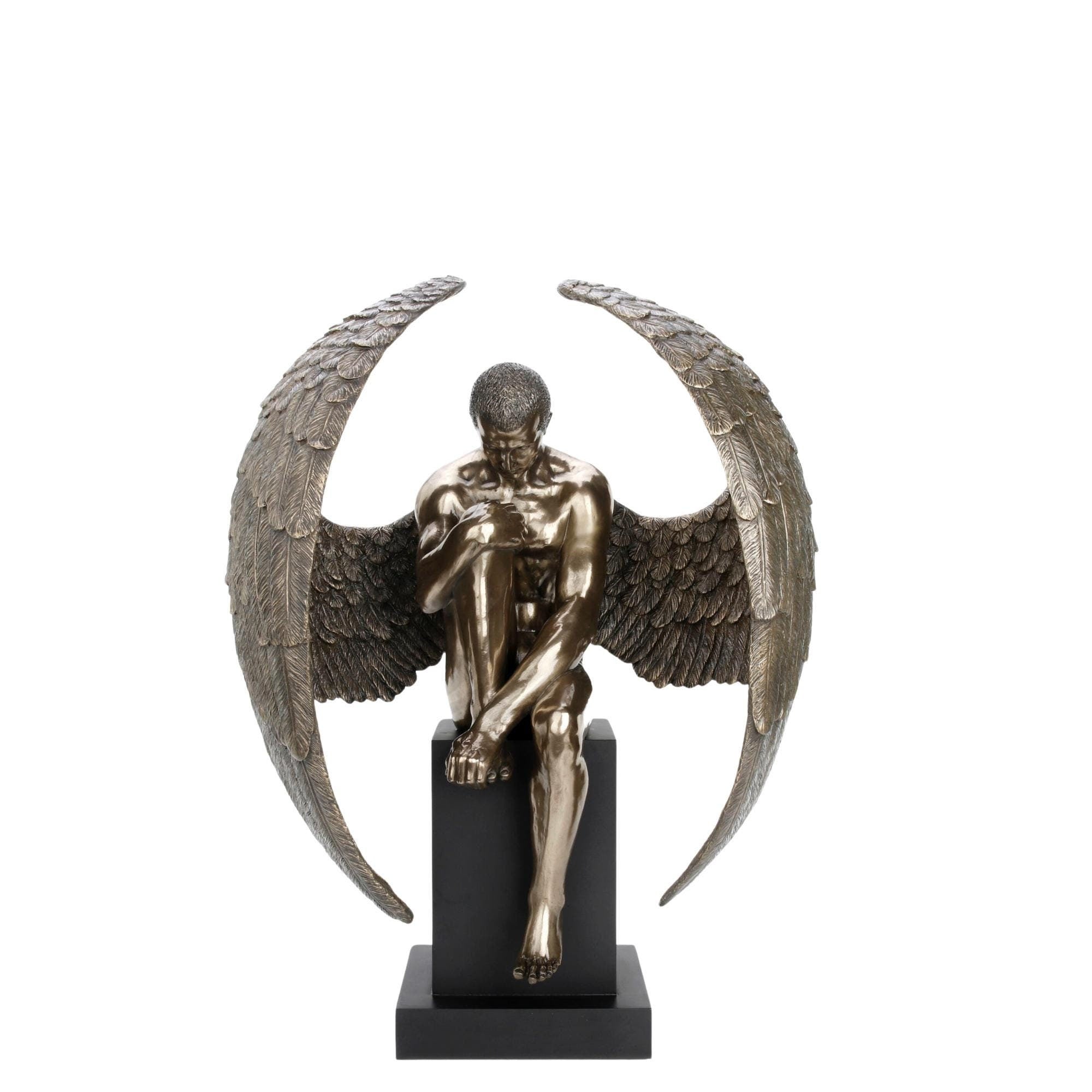 Fallen Angel Statue: Cold Cast Bronze Winged Sculpture