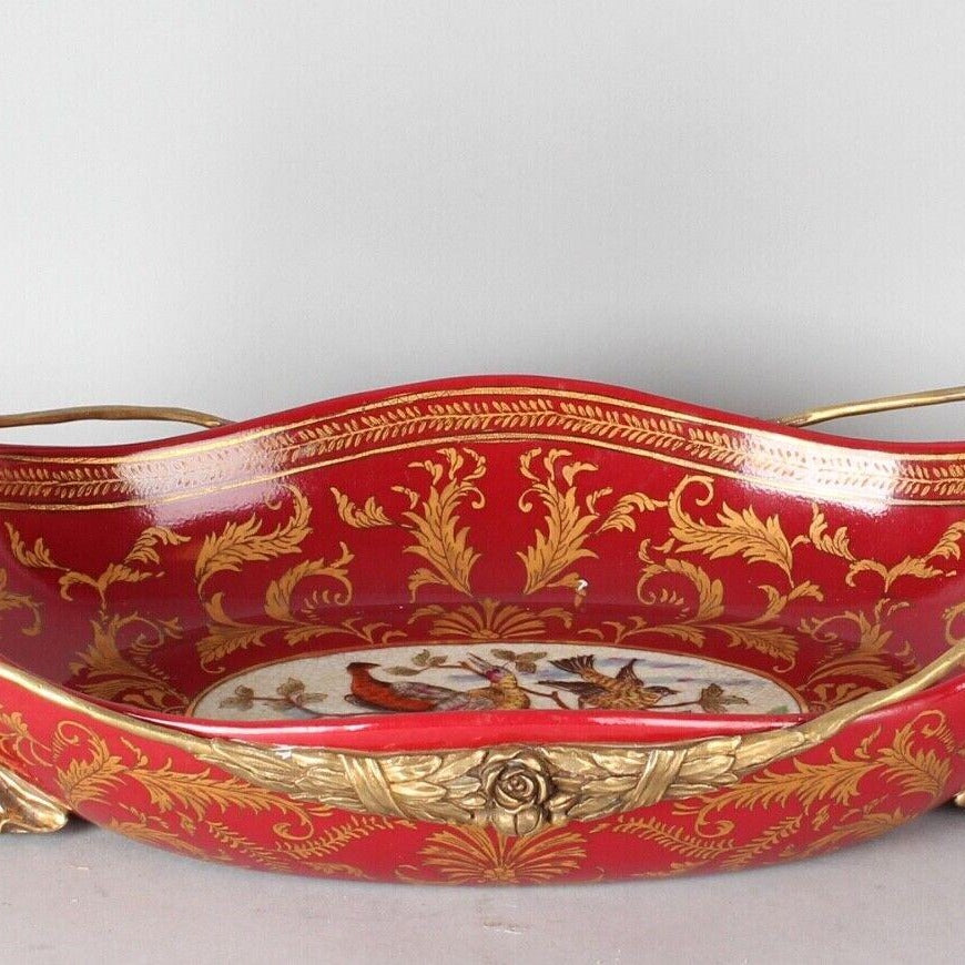 Art Nouveau Porcelain Centerpiece Bowl: Bronze Woman Figurine Decor