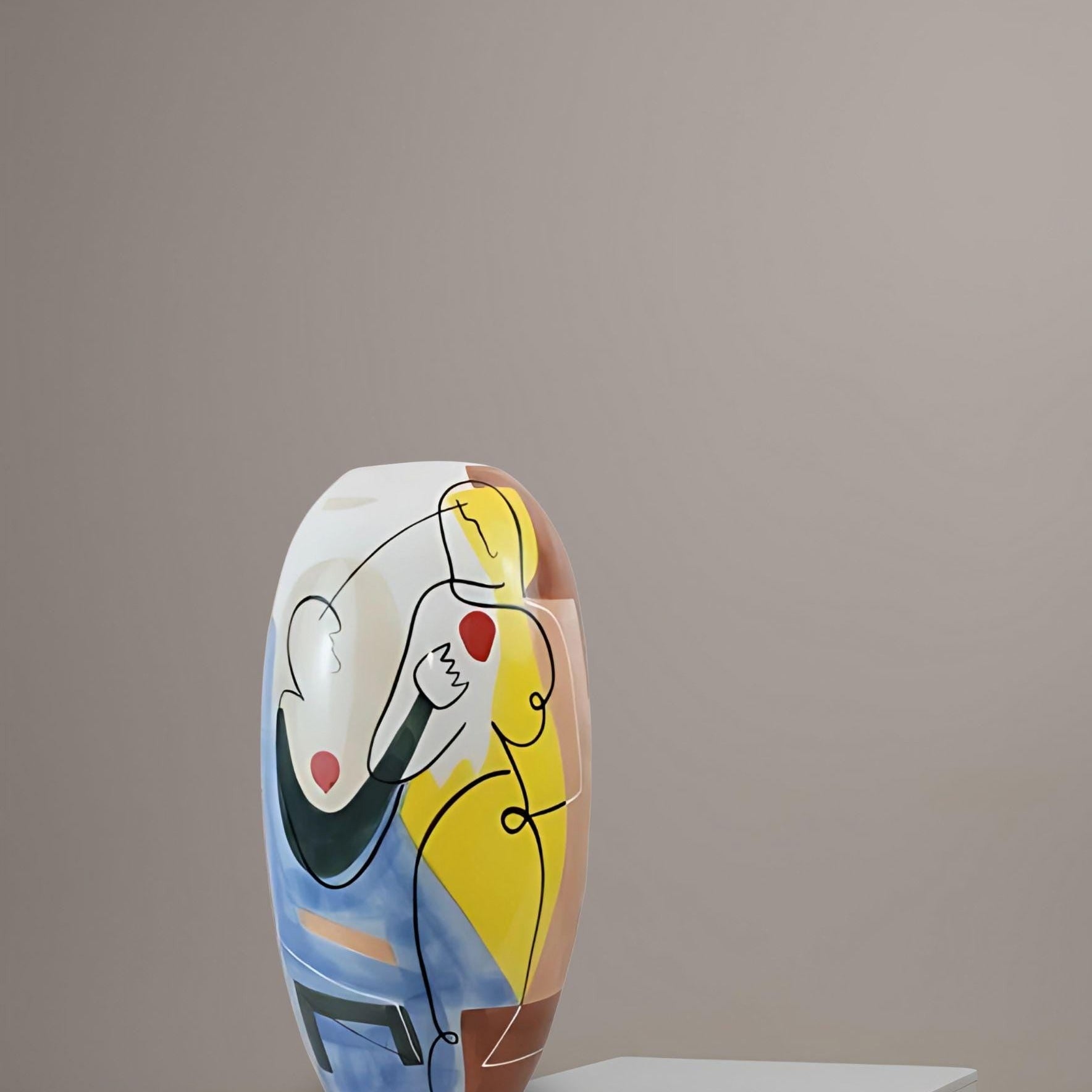 25.1 Inch Large Abstract Modern Art Picasso Style Porcelain Vase Colorful Hand-Painted Ceramic
