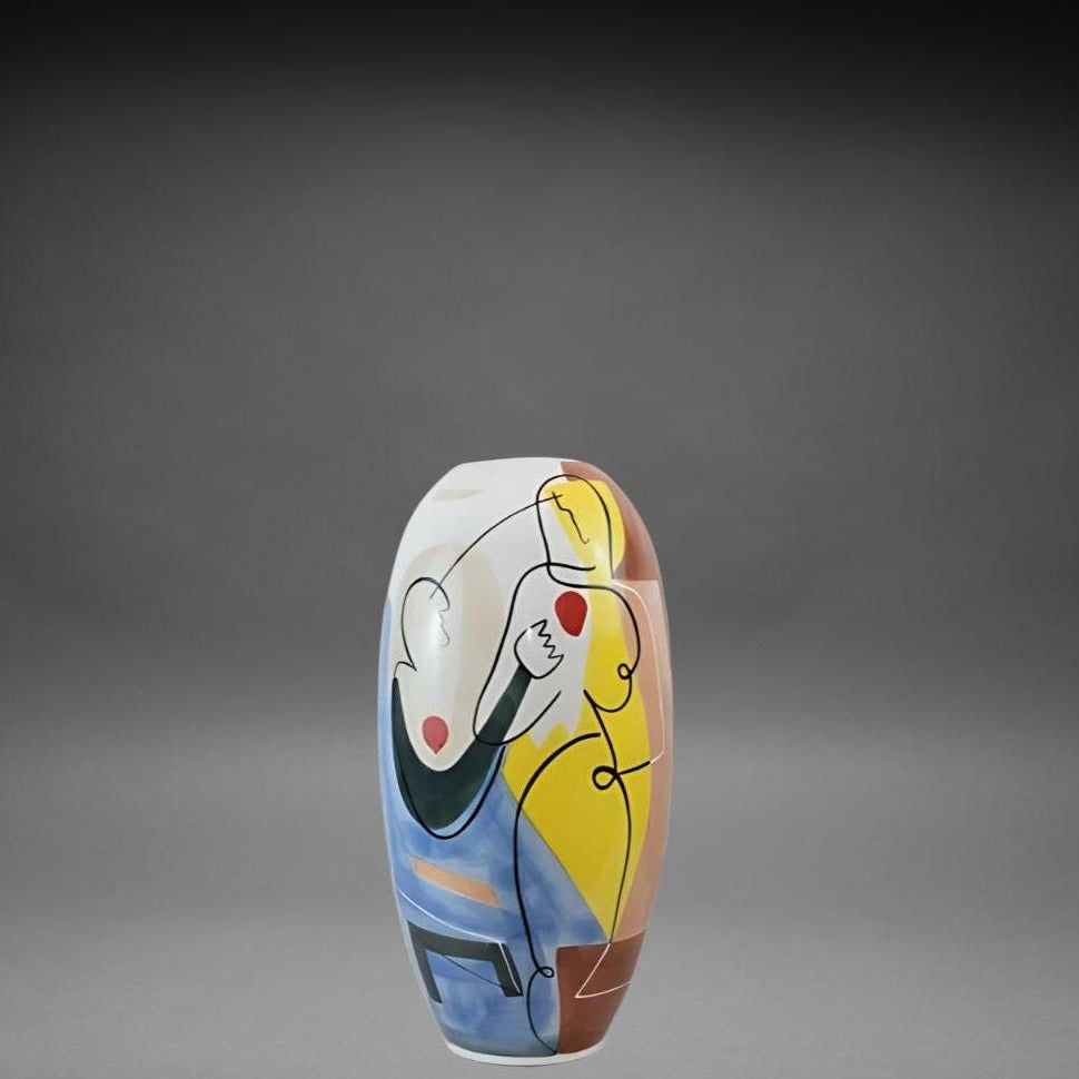 25.1 Inch Large Abstract Modern Art Picasso Style Porcelain Vase Colorful Hand-Painted Ceramic