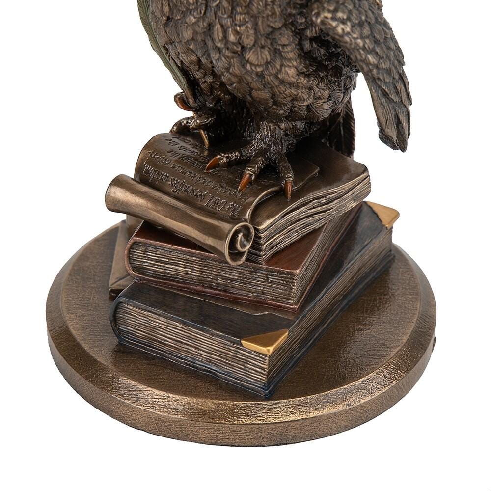 Bronze Finish Owl Figurine on Books: Antique Style Desk Decor