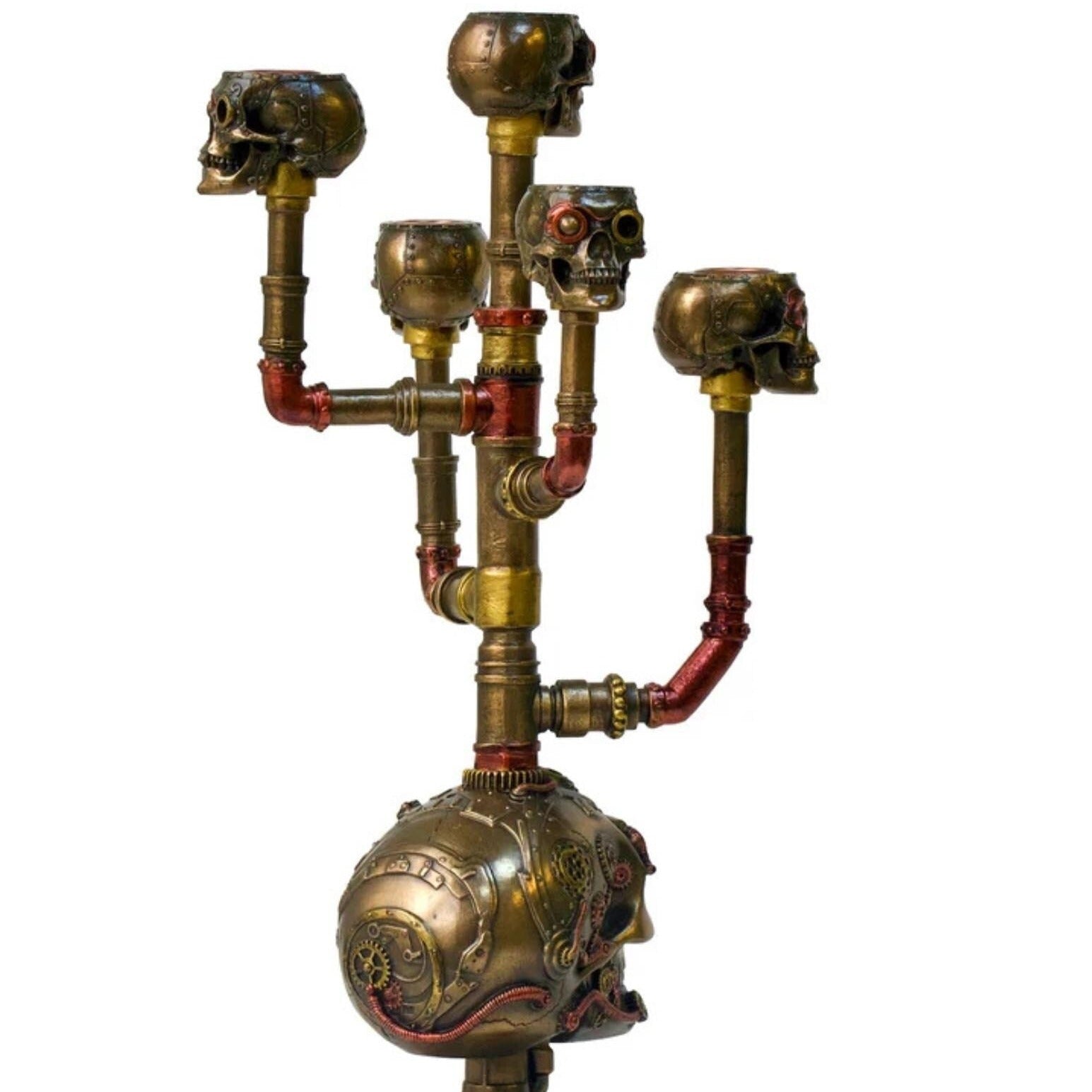 Steampunk Skull Candle Holder – Gothic Industrial Pipe Ornament