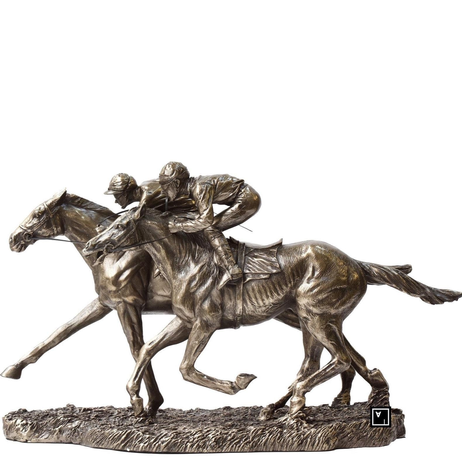 Bronzed Horse Race Statue: Two Jockeys, Veronese Design
