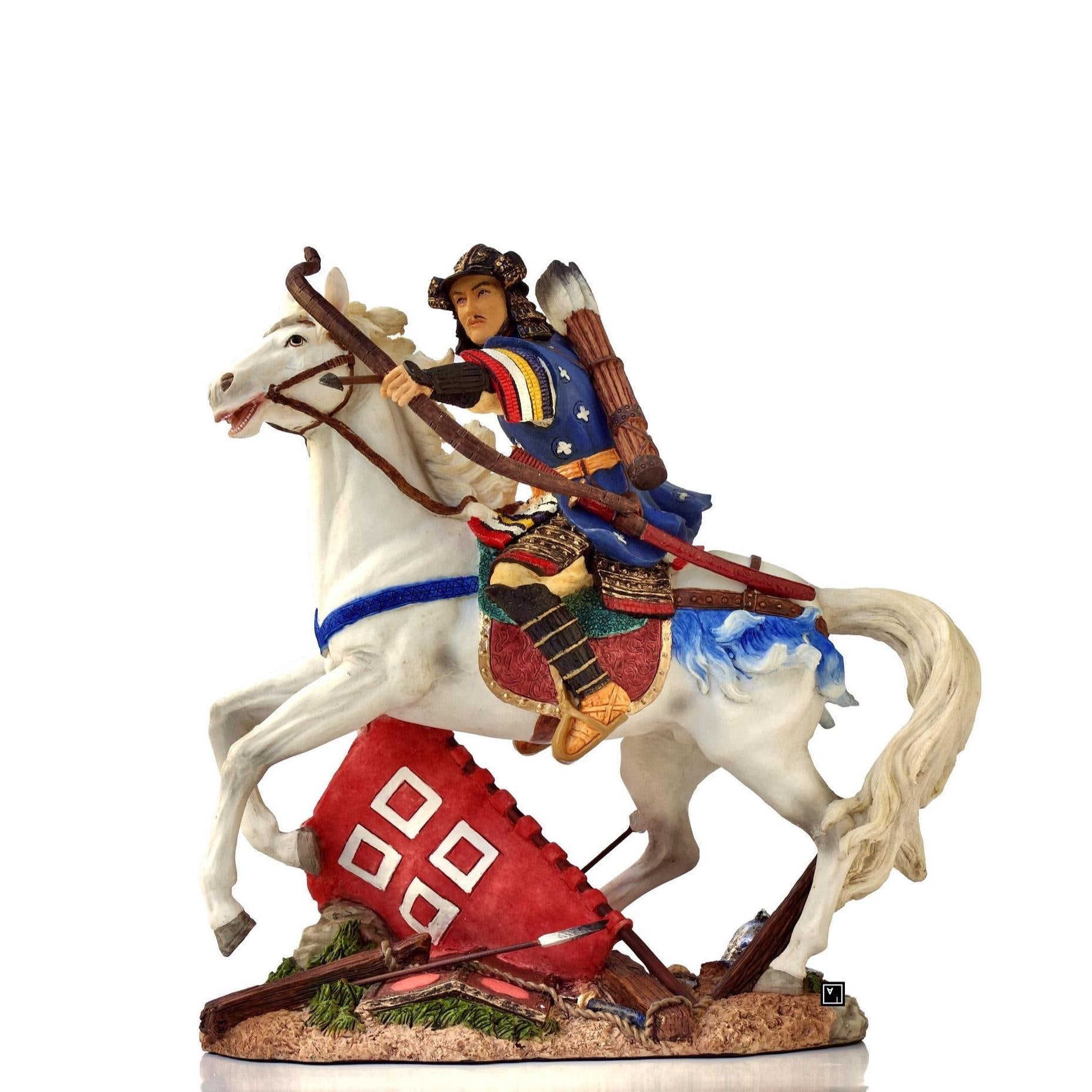 Samurai Archer on Horse Statue: Veronese Design Cold Cast Resin