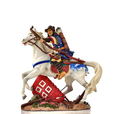 Samurai Archer on Horse Statue: Veronese Design Cold Cast Resin