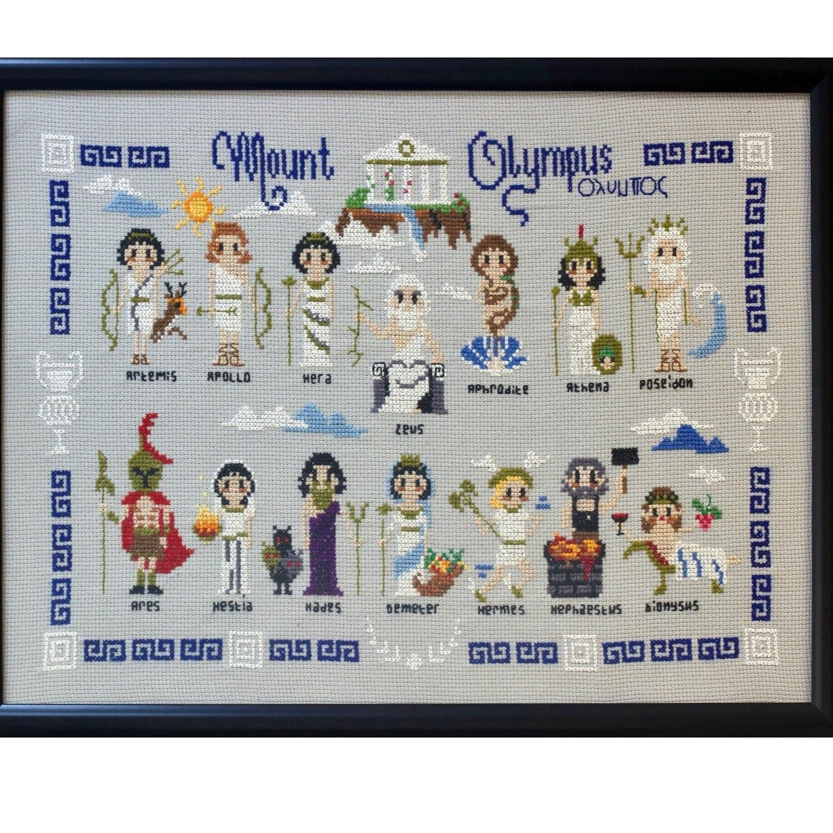 Twelve Olympians Cross-Stitch Art: Greek Mythology Pantheon