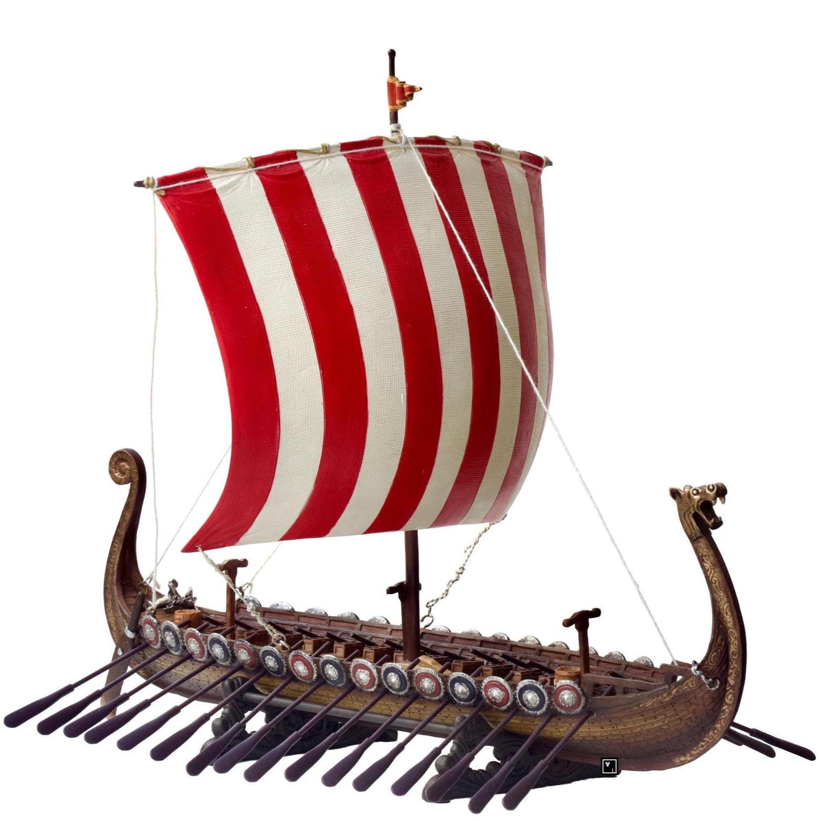 Viking Drakkar Ship: 13" Hand-Painted Resin Longship Replica