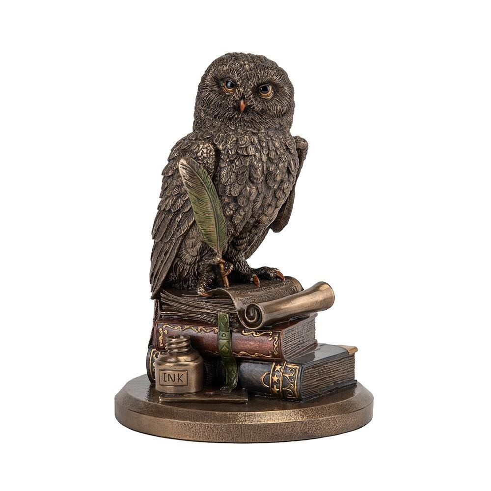 Bronze Finish Owl Figurine on Books: Antique Style Desk Decor