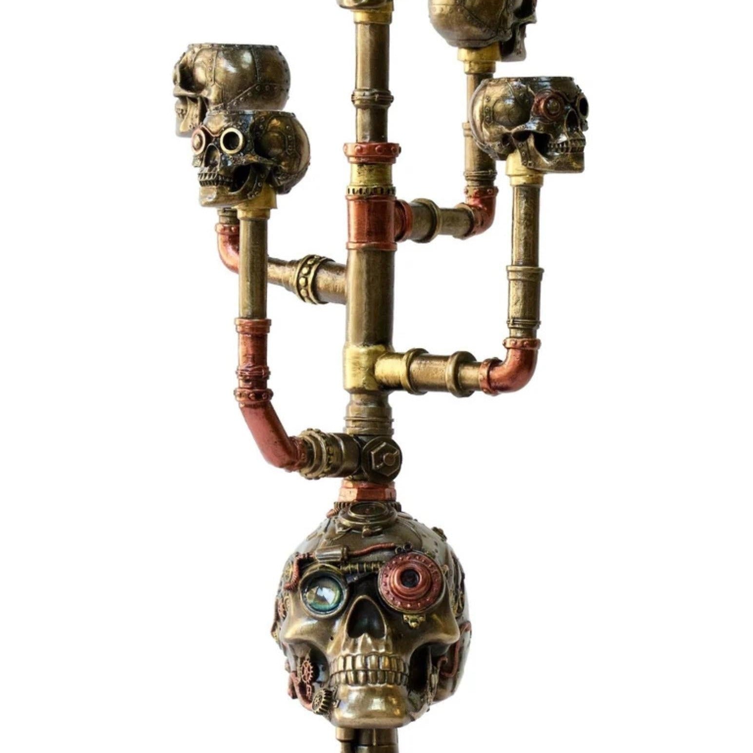 Steampunk Skull Candle Holder – Gothic Industrial Pipe Ornament