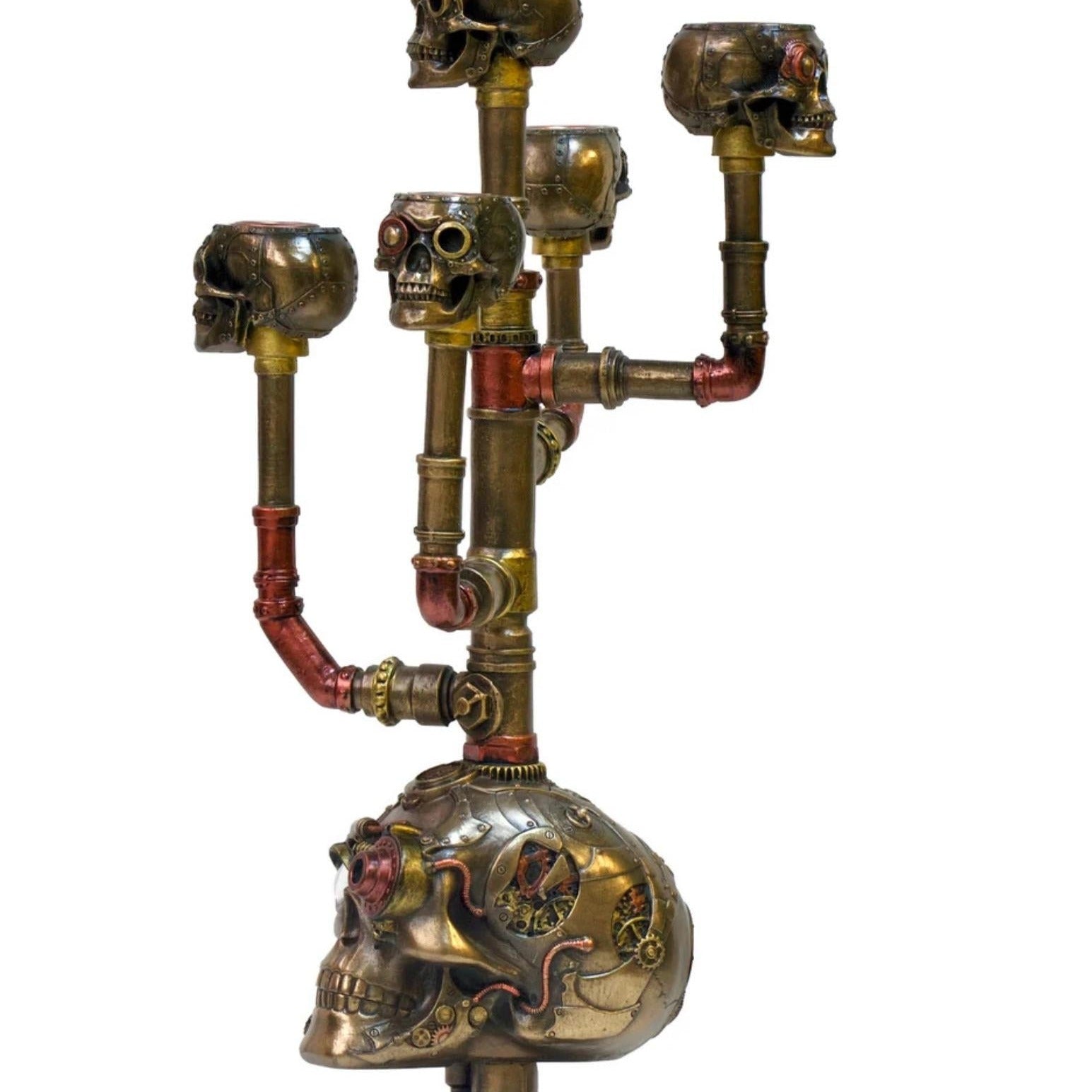 Steampunk Skull Candle Holder – Gothic Industrial Pipe Ornament