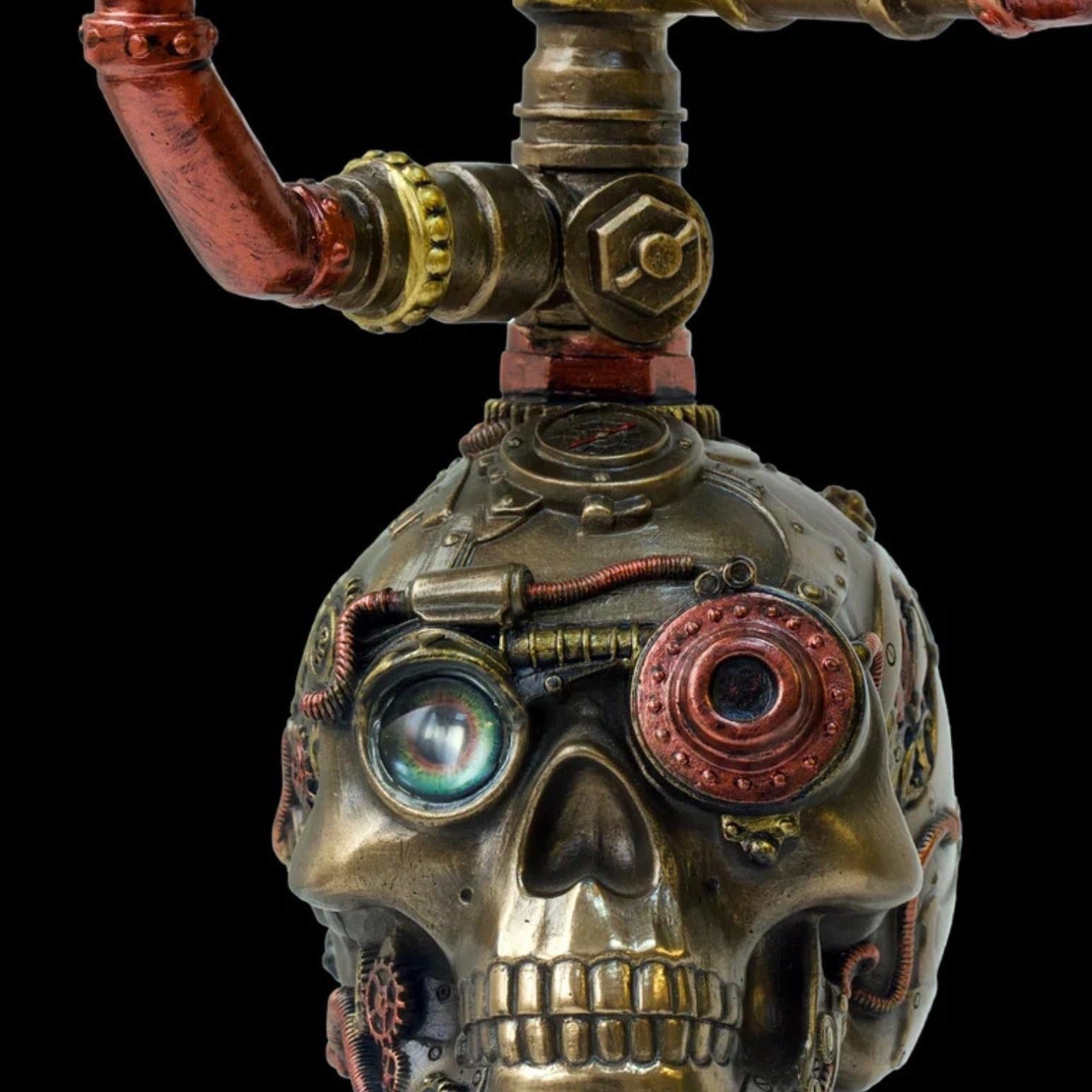 Steampunk Skull Candle Holder – Gothic Industrial Pipe Ornament