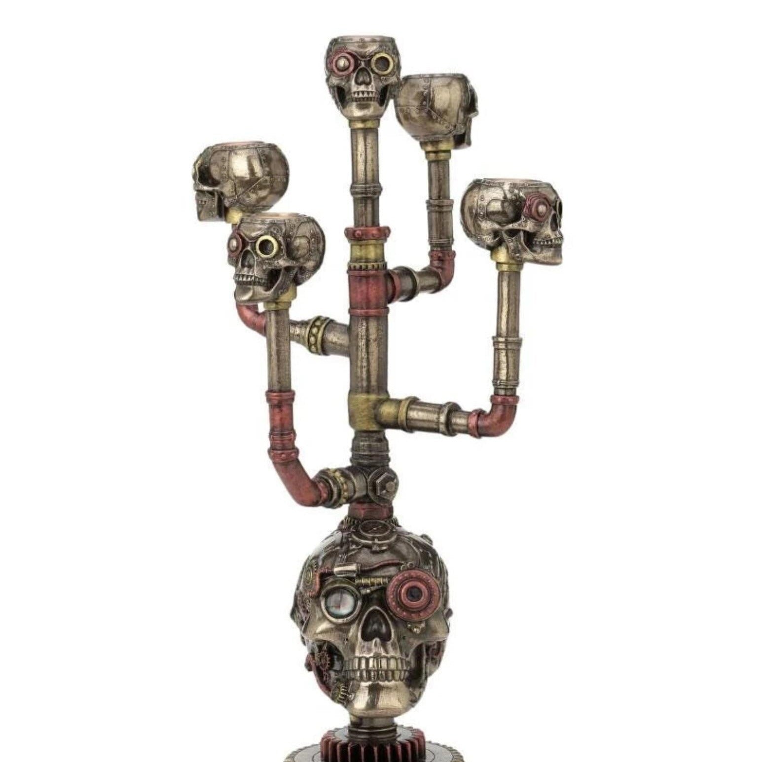 Steampunk Skull Candle Holder – Gothic Industrial Pipe Ornament