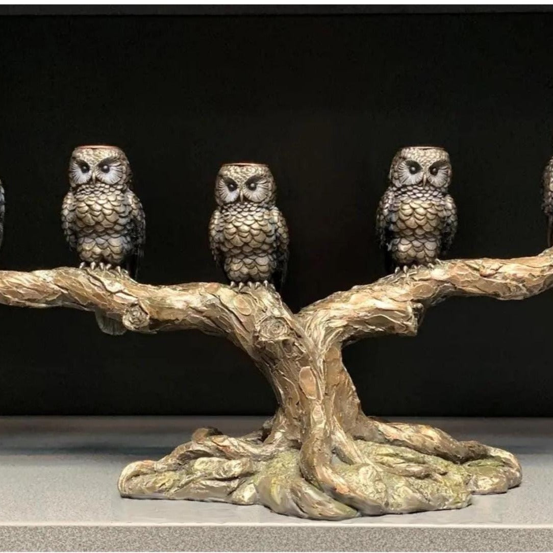 Cold Cast Bronze Owl Candle Holder: Veronese Design