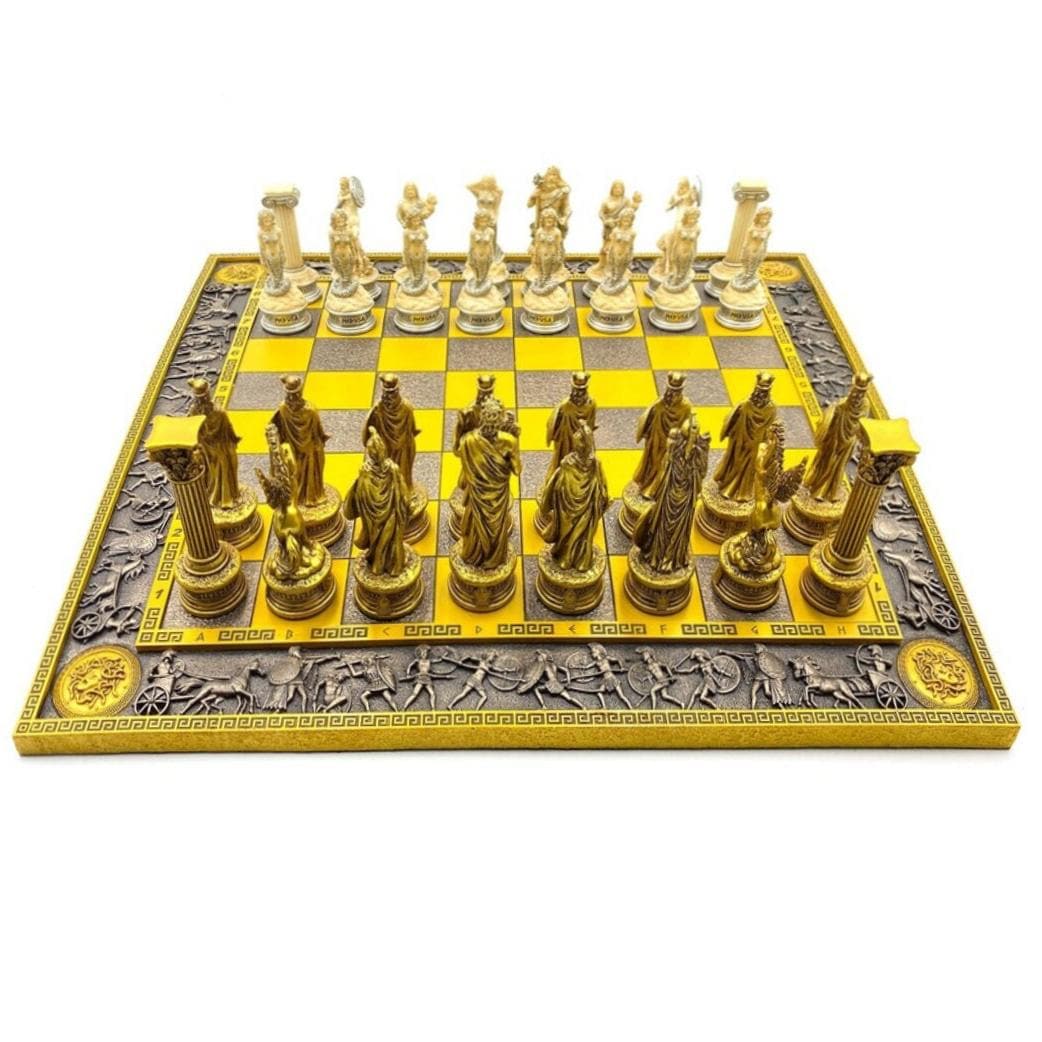 Mythological Chess Set: Ancient Greek Sculpture Design, Large Chessboard