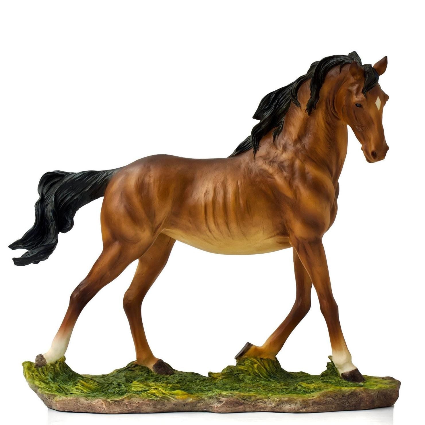 American Quarter Horse Resin Sculpture – Hand-Painted Brown Stallion Figurine – Western Ranch Home Decor Gift