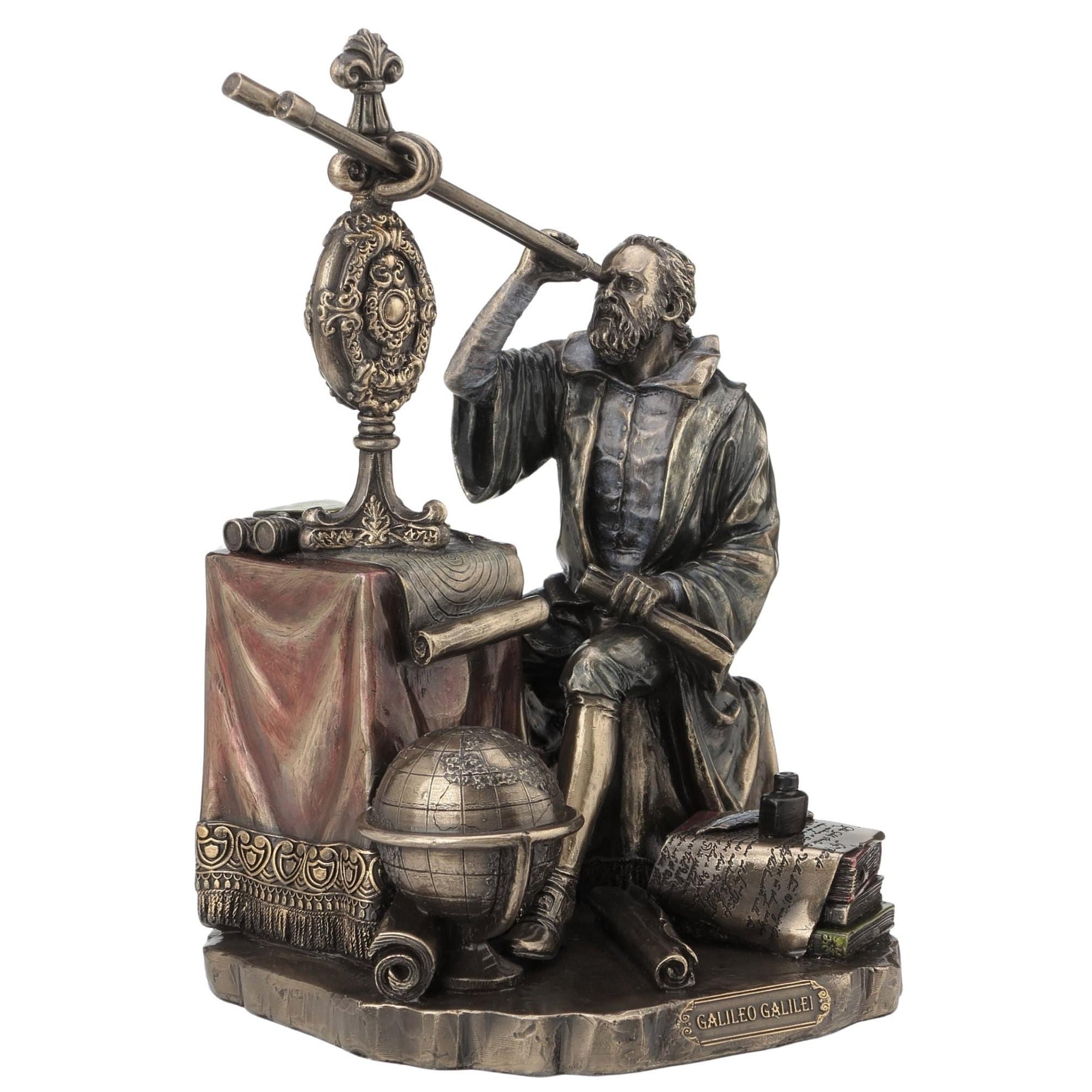 Galileo Galilei Statue: Renaissance Scientist with Telescope - Cold Cast Bronze