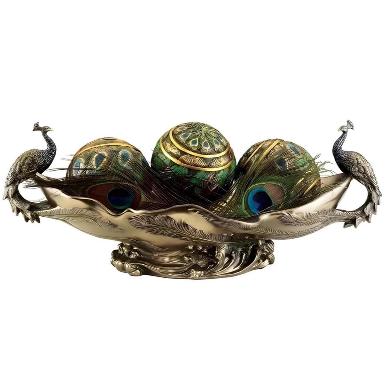 17.51 Inches Art nouveau Large Twin Peacock Centerpiece Bowl