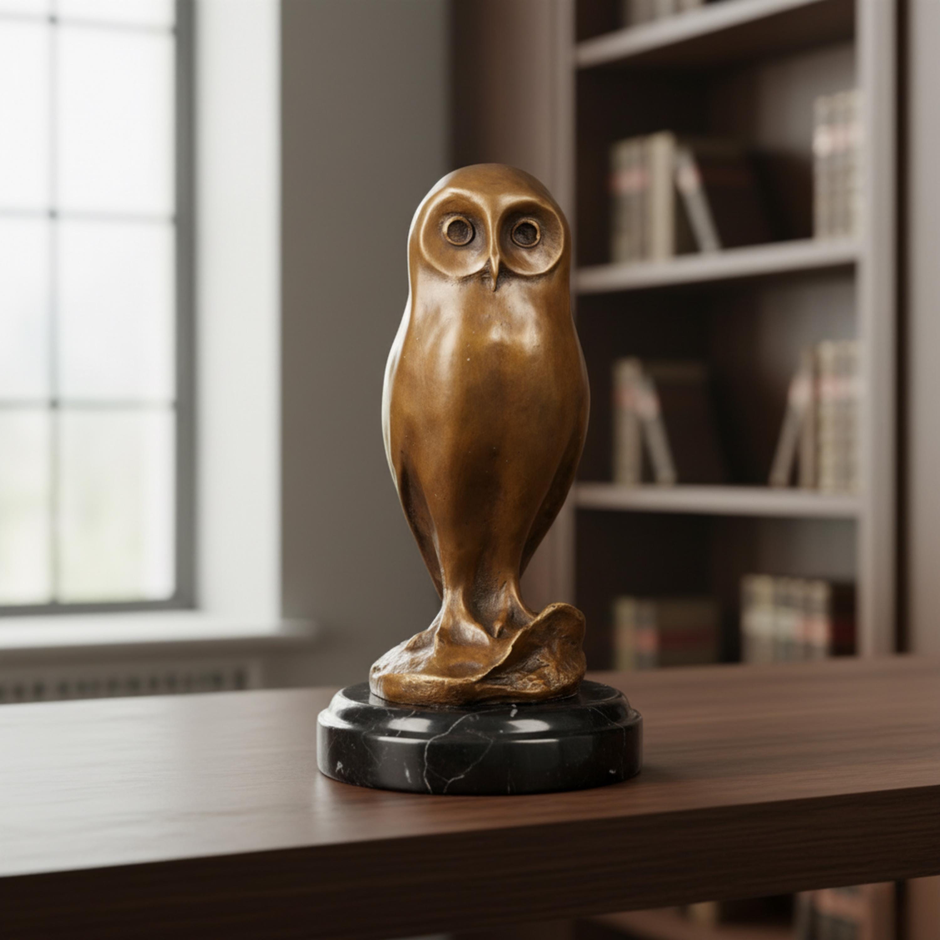 Modern Bronze Owl Sculpture | Contemporary Bird Figurine | Bronze Animal Statue