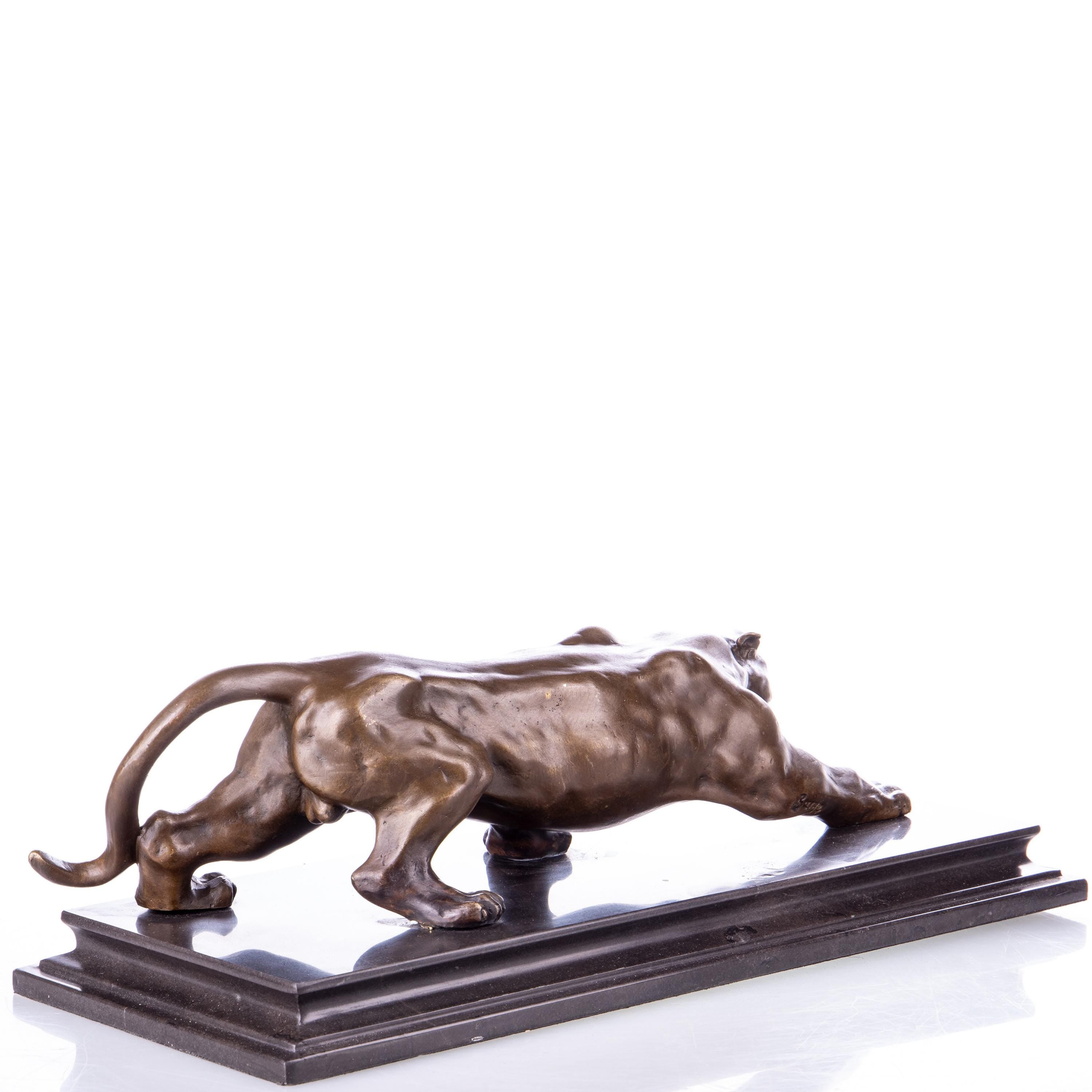 Bronze Panther Sculpture on Black Marble Base - Wildlife Art