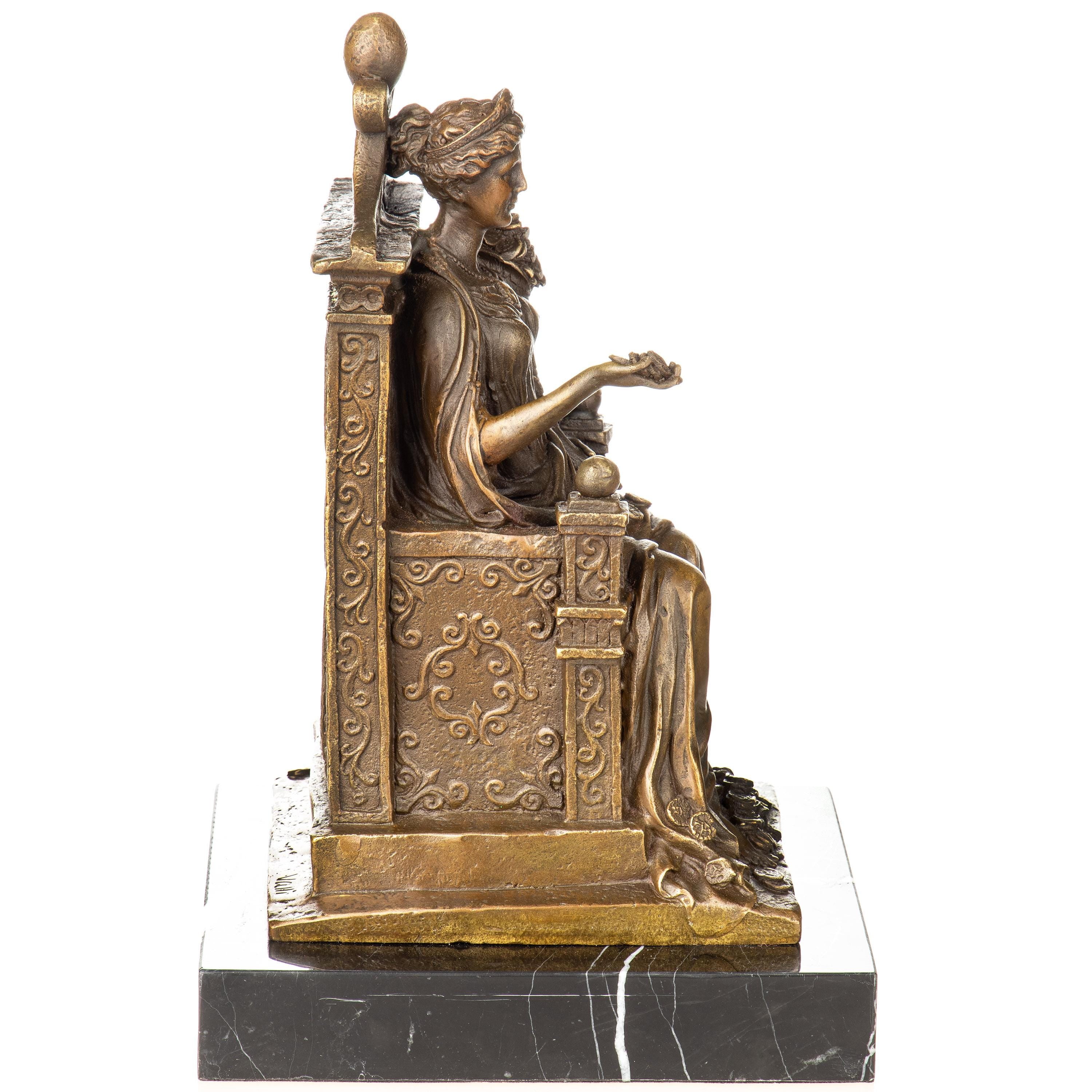 Bronze Sculpture of Fortuna on Throne | Goddess of Luck & Fortune Figurine | Mythology Marble Statue