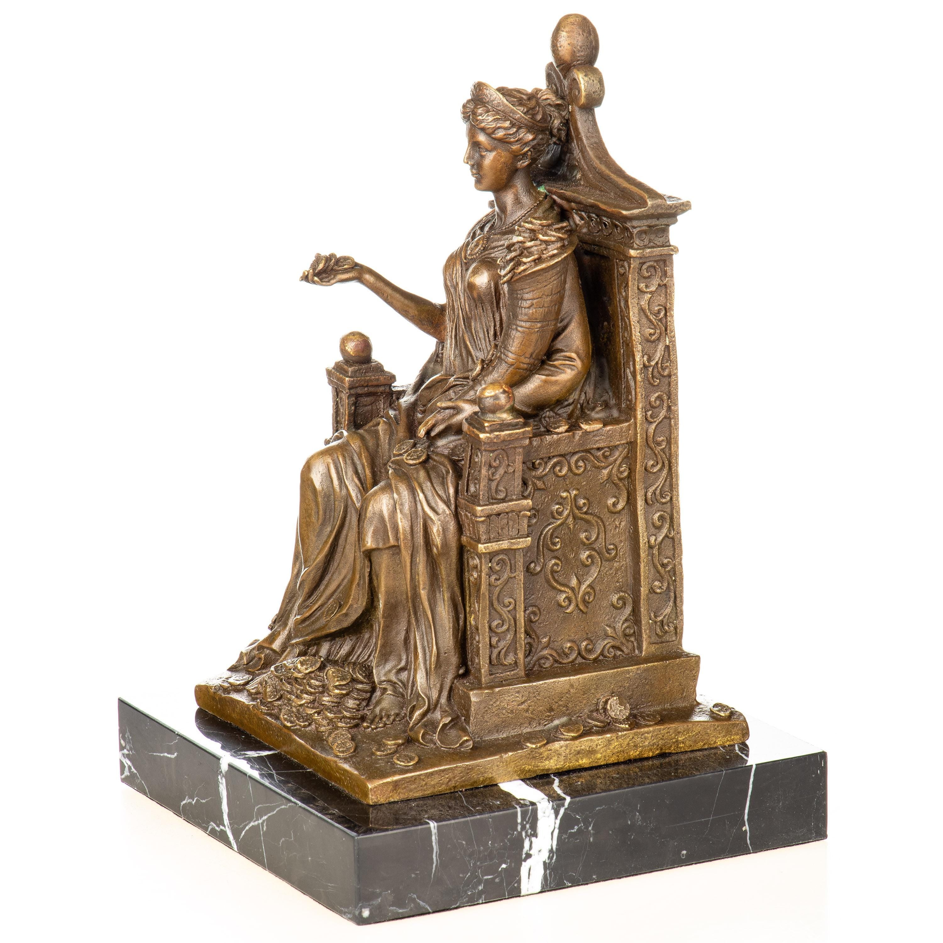 Bronze Sculpture of Fortuna on Throne | Goddess of Luck & Fortune Figurine | Mythology Marble Statue