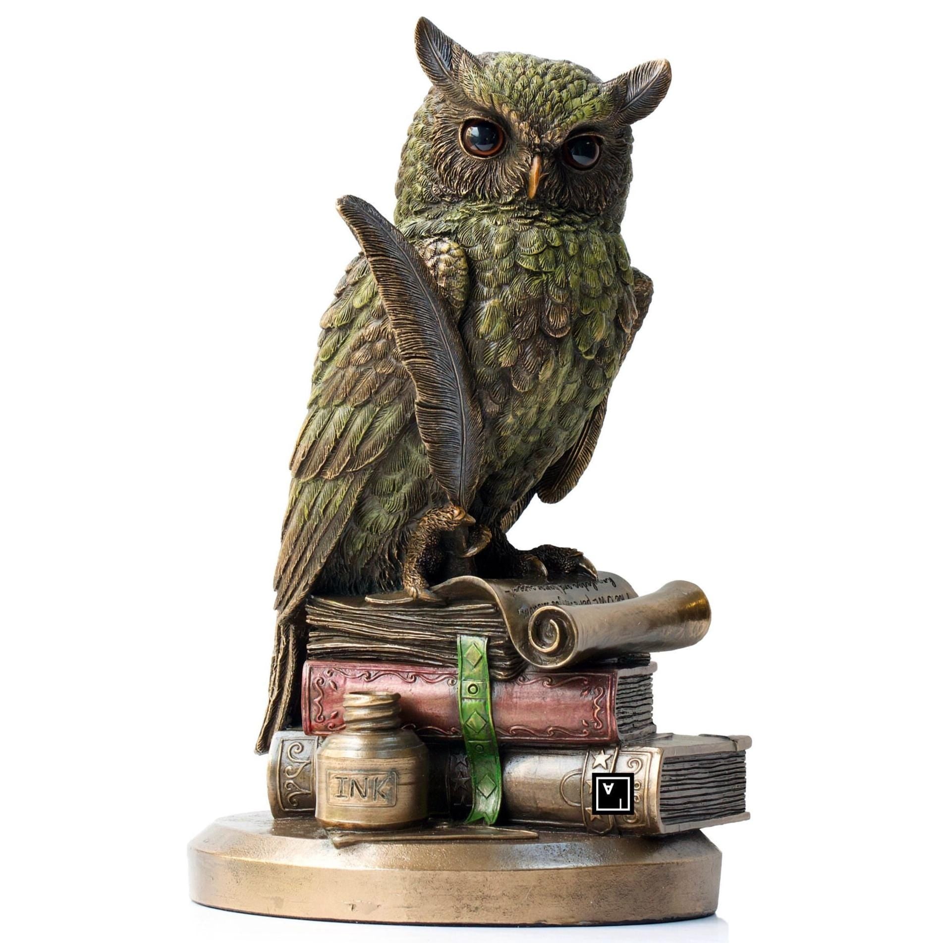 Owl Sculpture: Wise Bird on Books Figurine