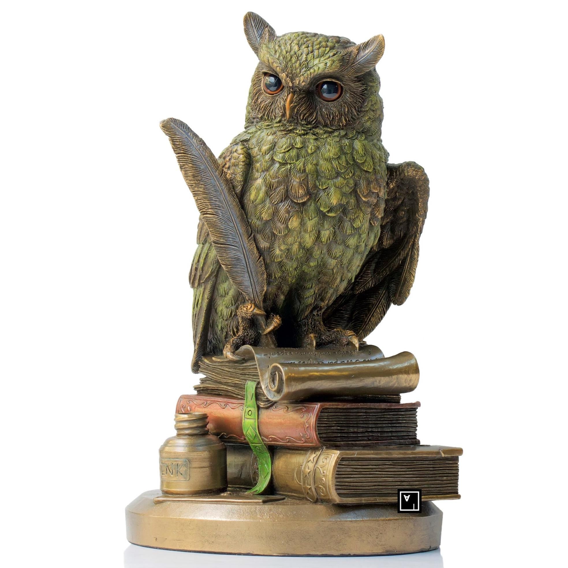 Owl Sculpture: Wise Bird on Books Figurine