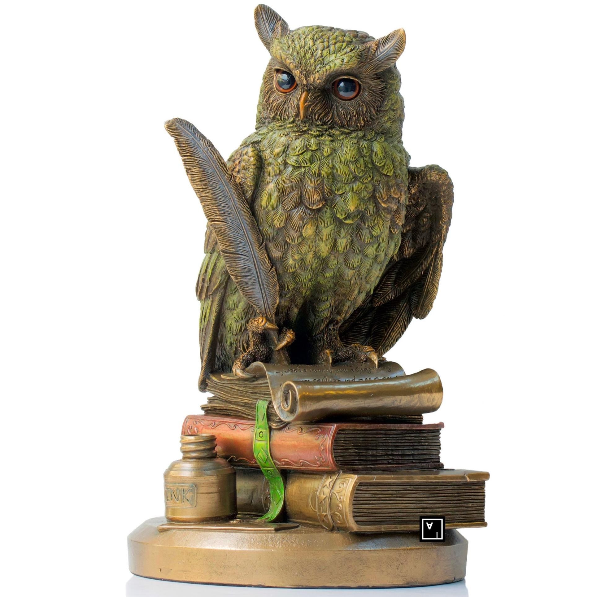 Owl Sculpture: Wise Bird on Books Figurine