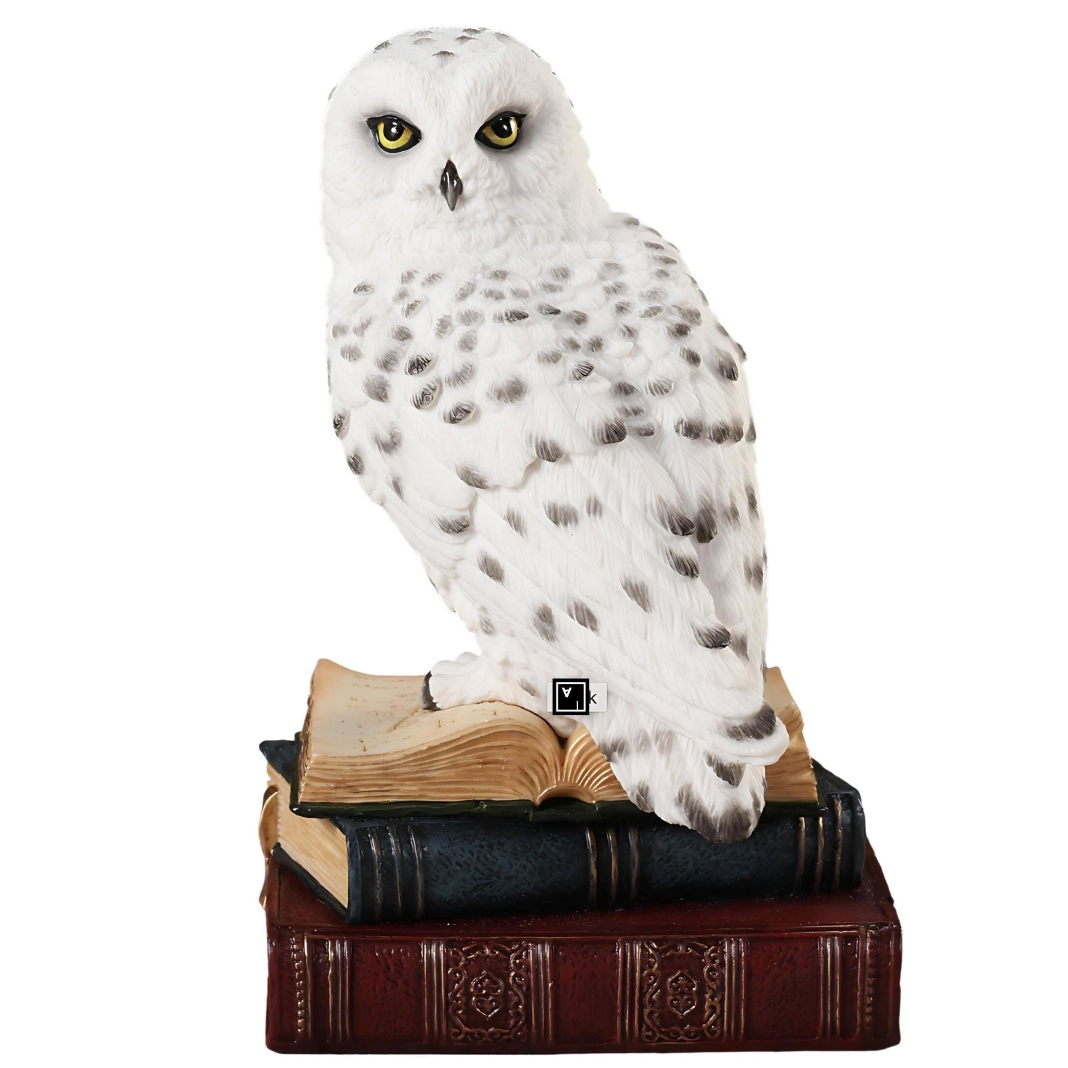 Snowy Owl Statue: Resin Owl Perched on Books
