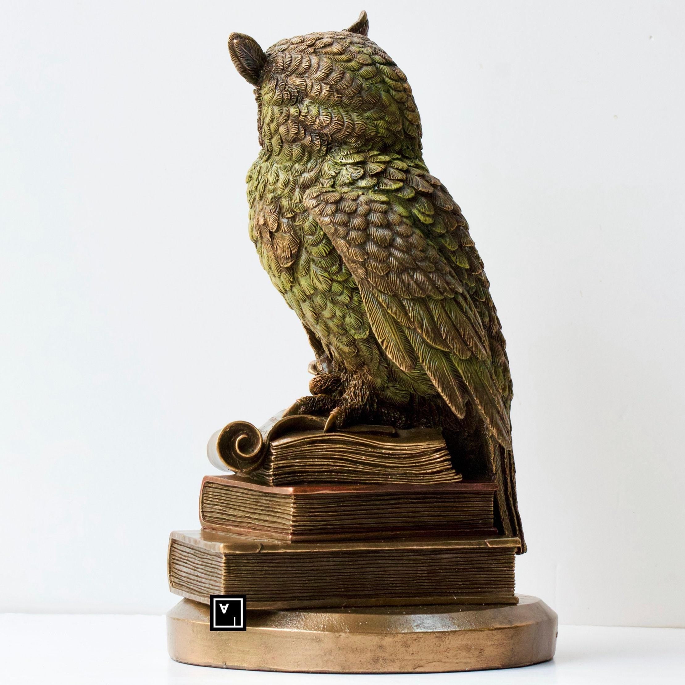 Owl Sculpture: Wise Bird on Books Figurine