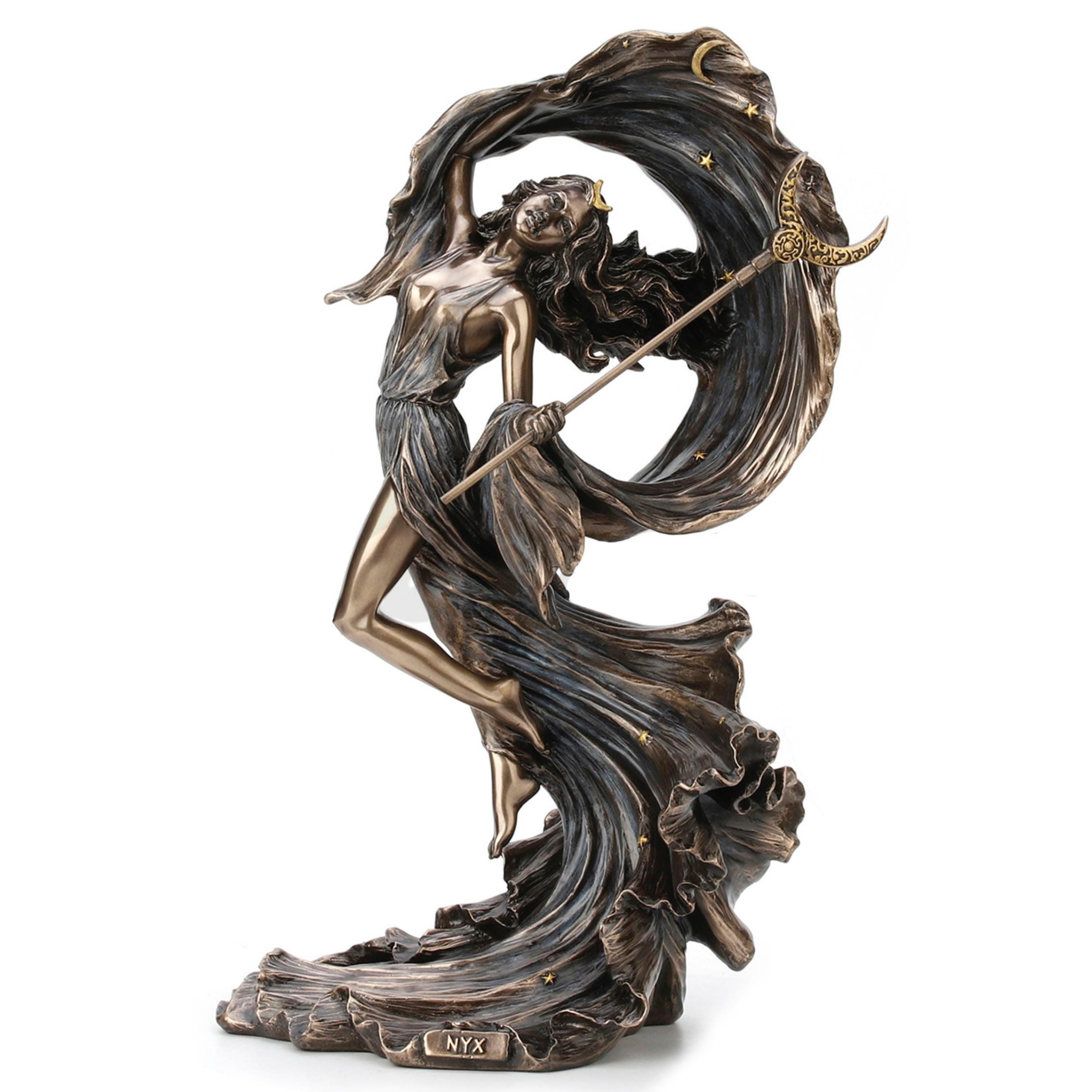 Nyx Statue, Greek Goddess of Night, 11 Inch Cold Cast Bronze Figurine