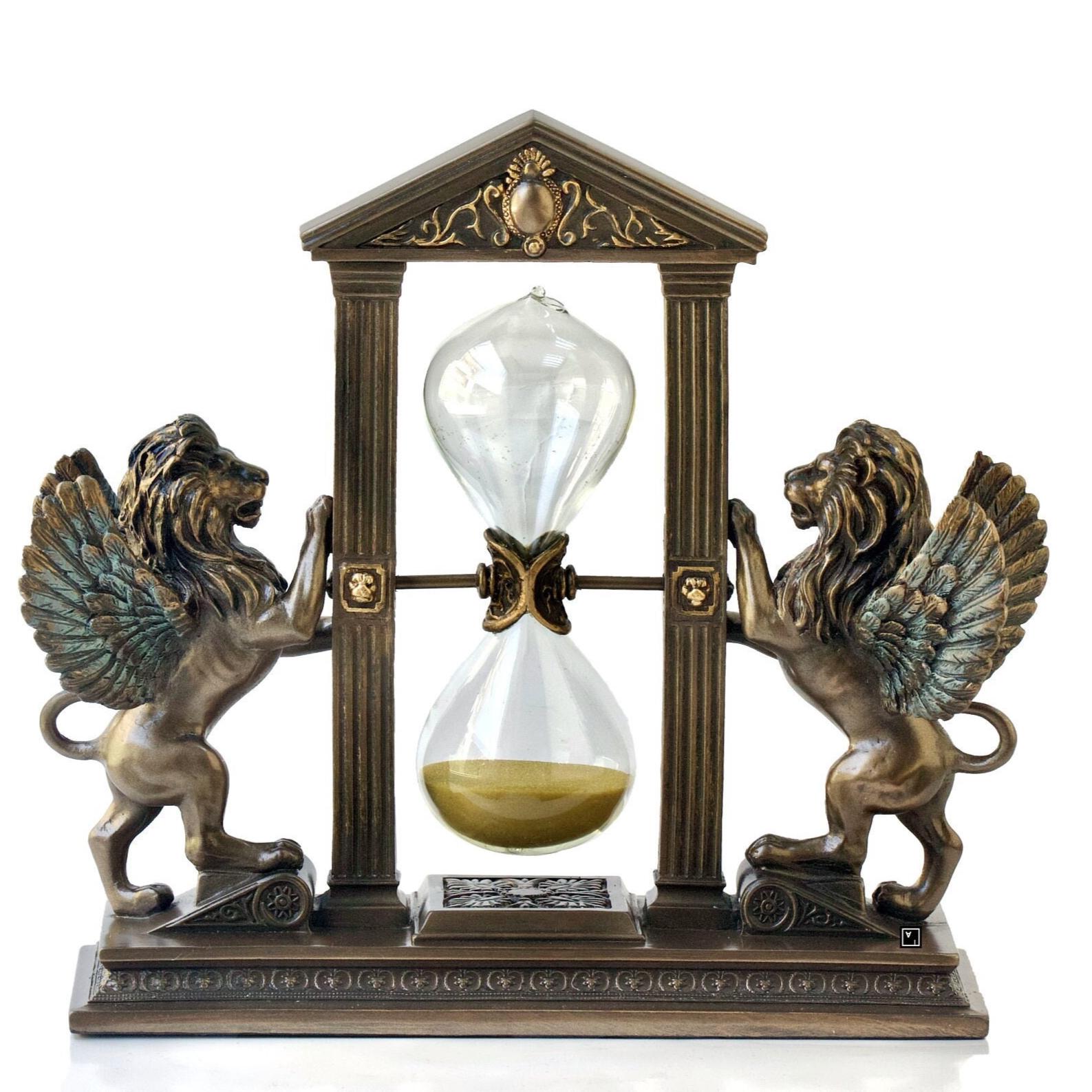 Winged Lions Gold Sand Timer Hourglass