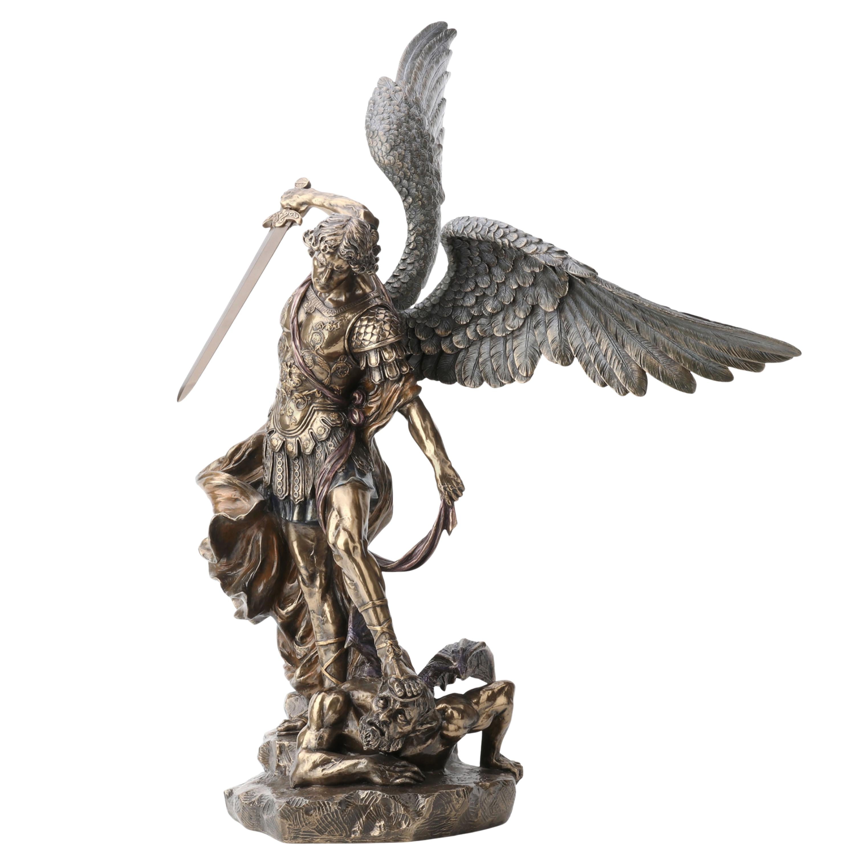 Large Saint Michael Standing Over Demon With Sword.