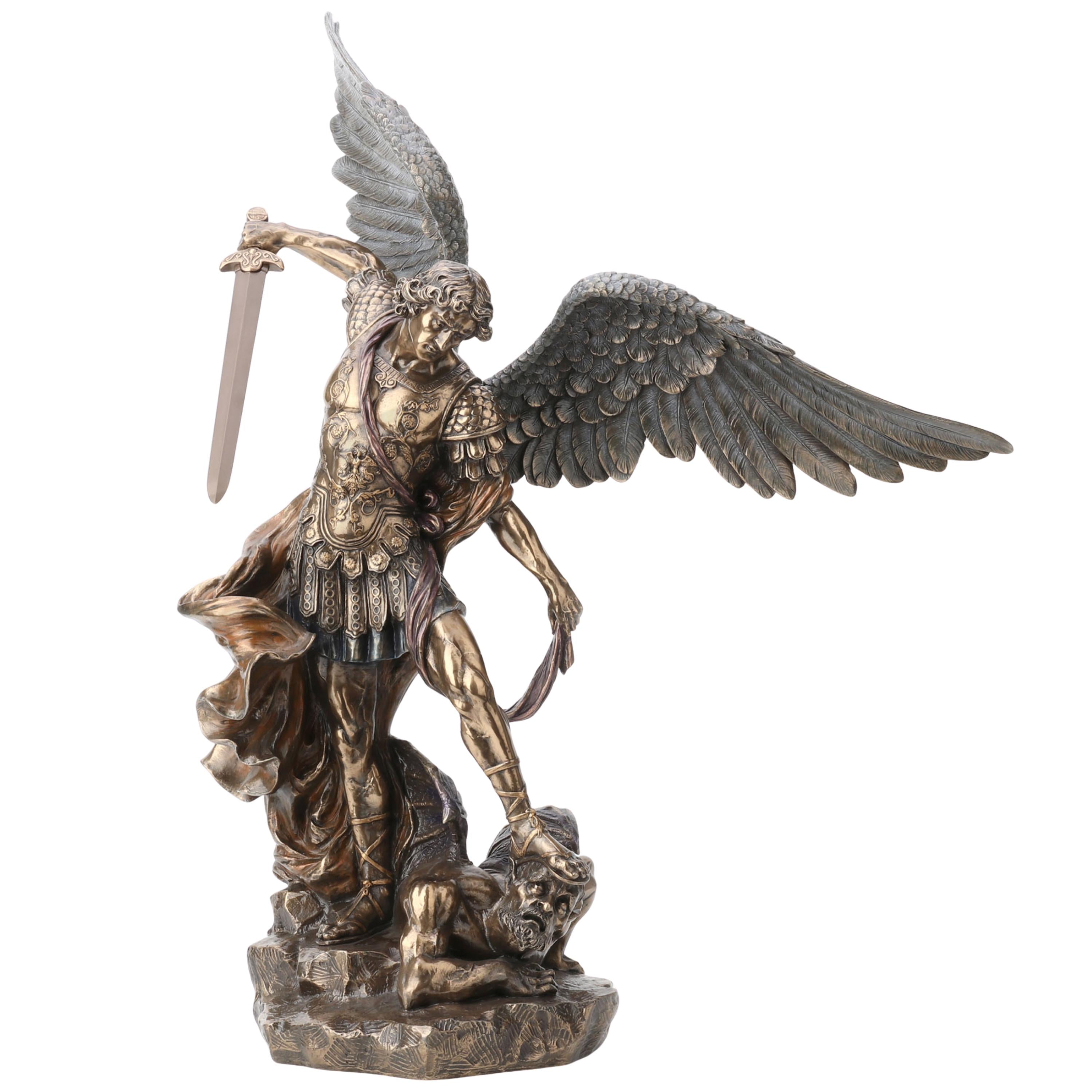 Large Saint Michael Standing Over Demon With Sword.