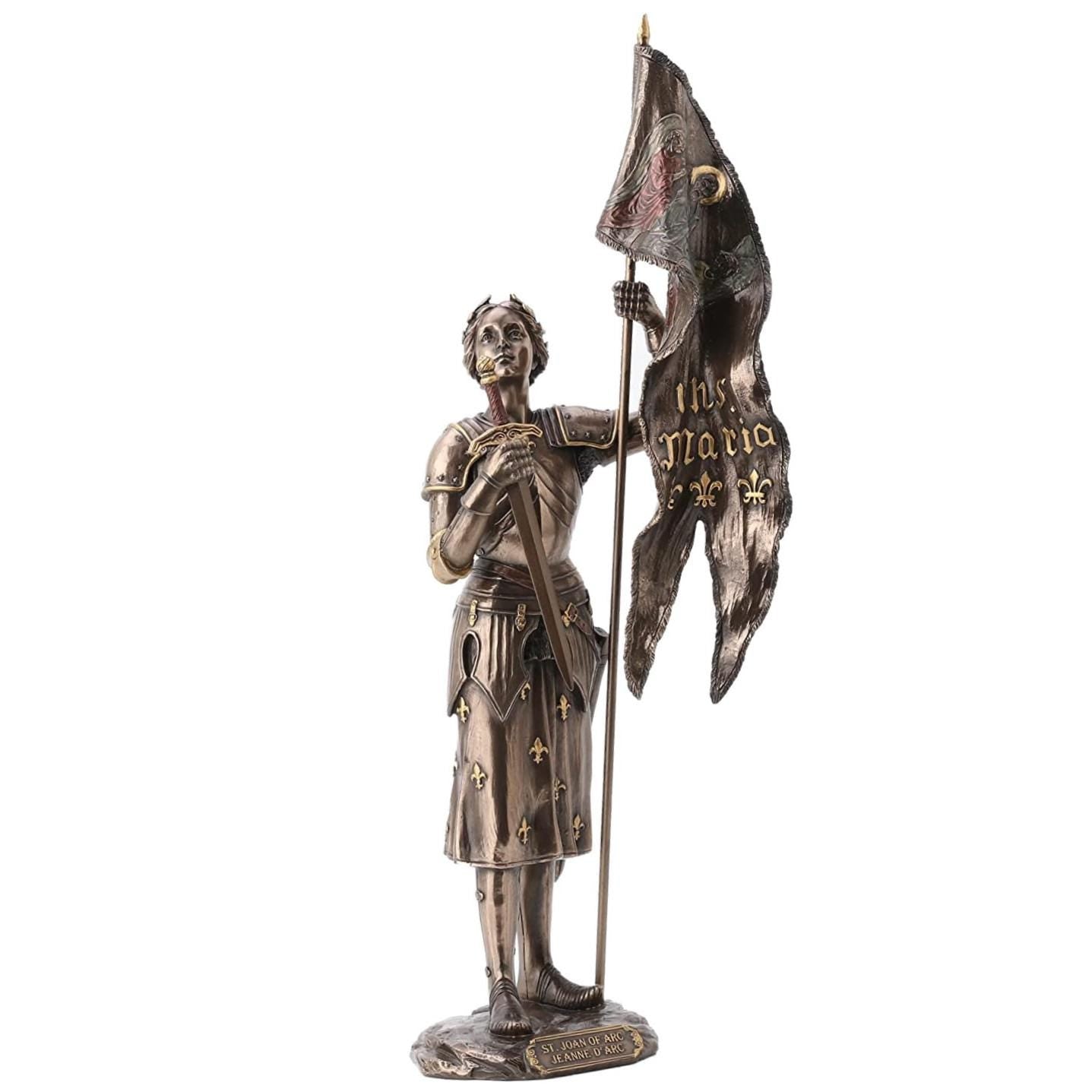 St. Joan of Arc Statue: Hand-Painted Cold Cast Bronze Sculpture