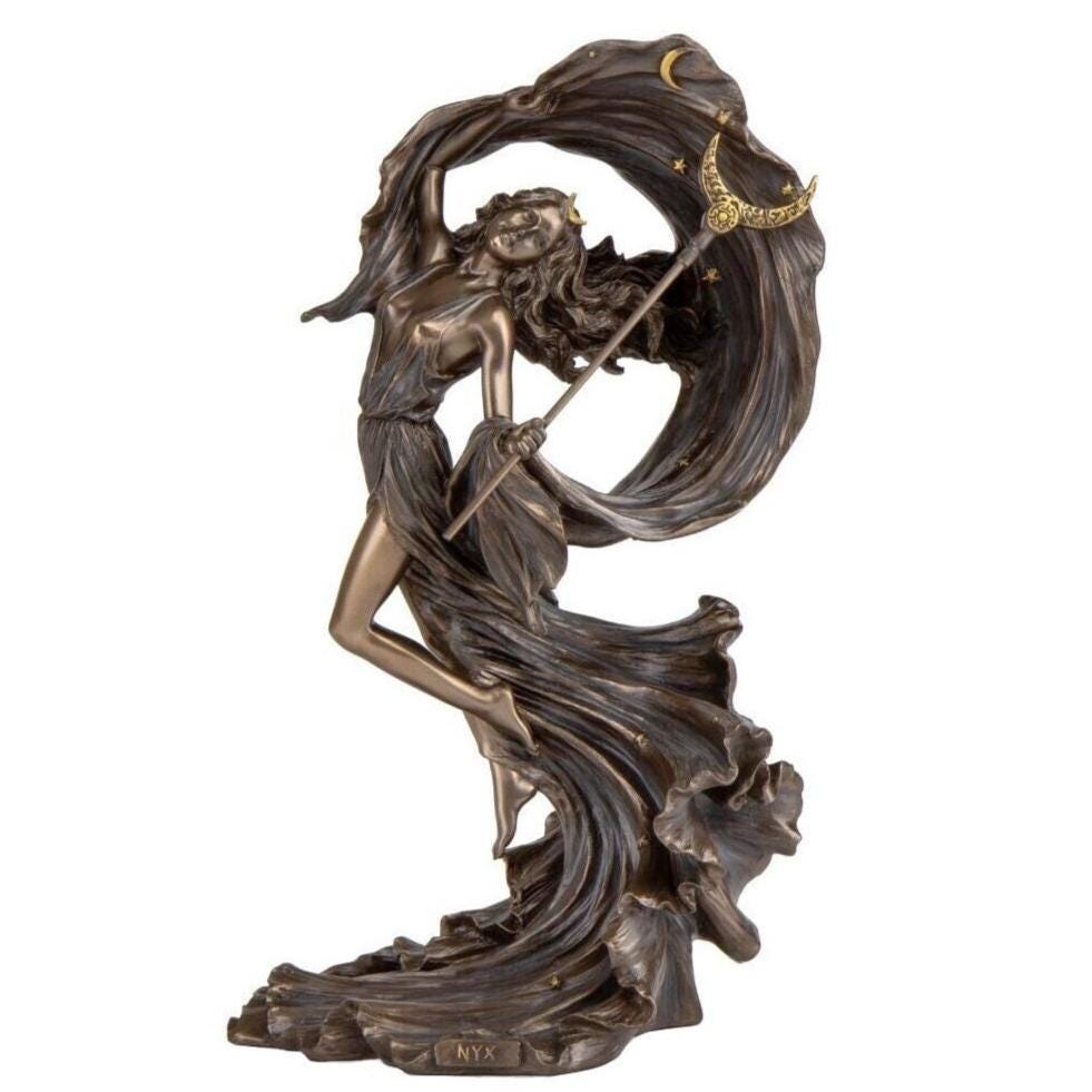 Nyx Statue, Greek Goddess of Night, 11 Inch Cold Cast Bronze Figurine